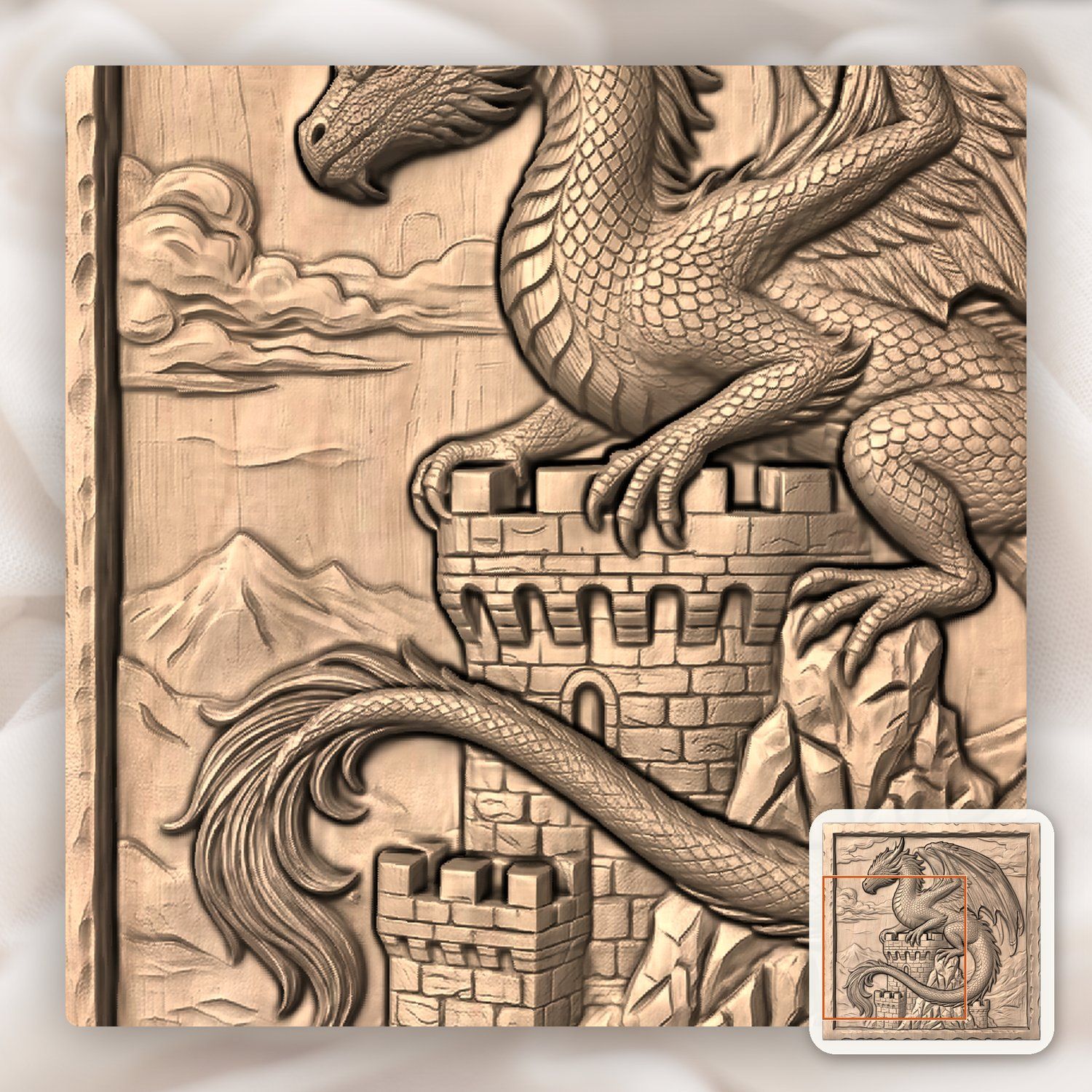 Dragon Castle Tower Medieval Panel CNC Relief STL bas-relief STL — view 9