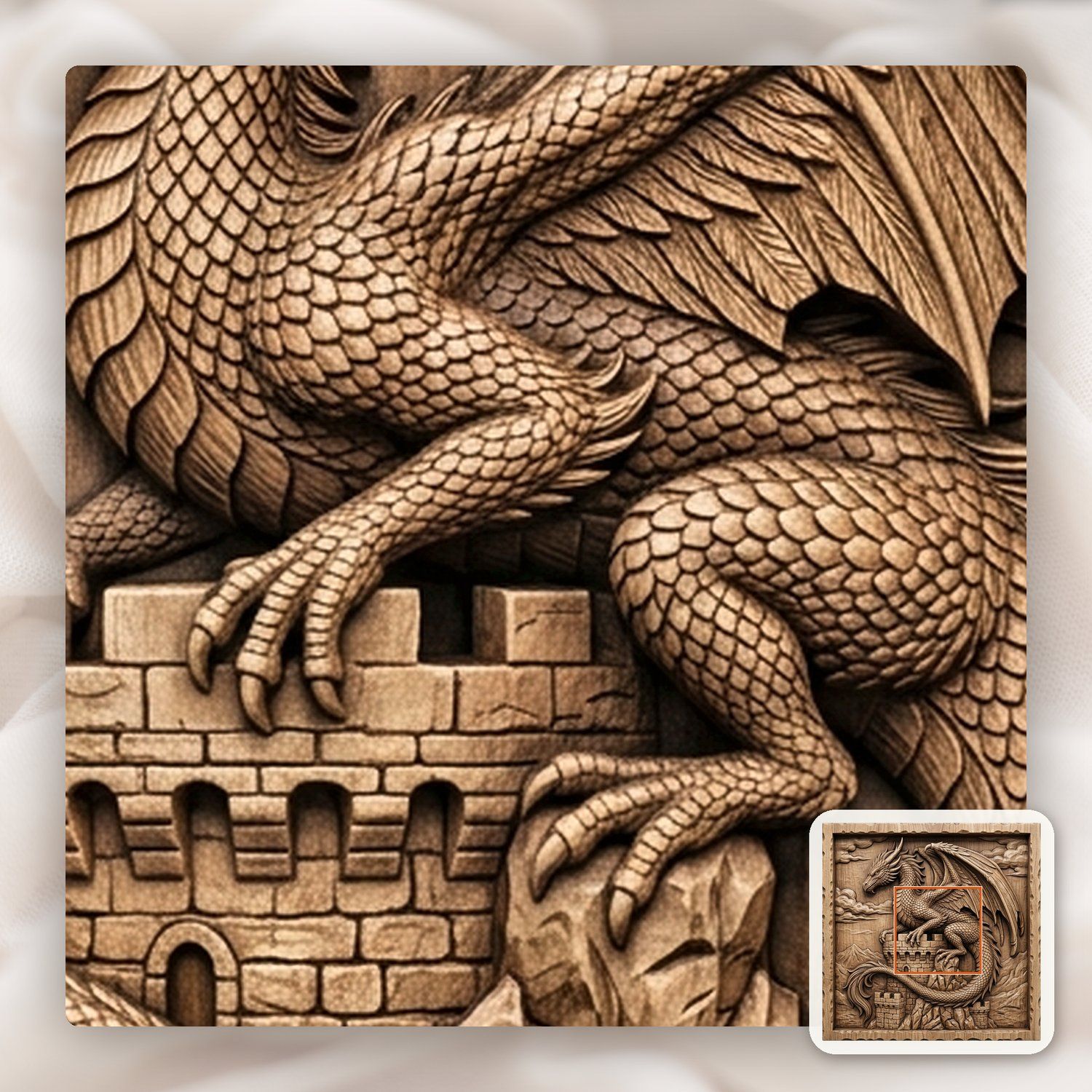 Dragon Castle Tower Medieval Panel CNC Relief STL bas-relief STL — view 10