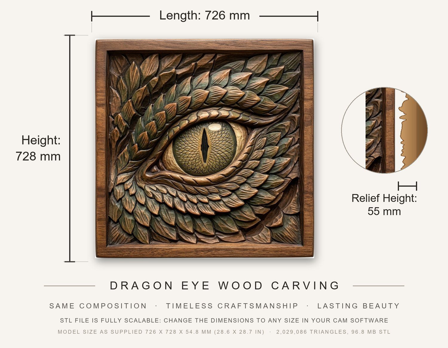 Dragon Eye Wood Carving CNC Relief STL bas-relief STL — view 3