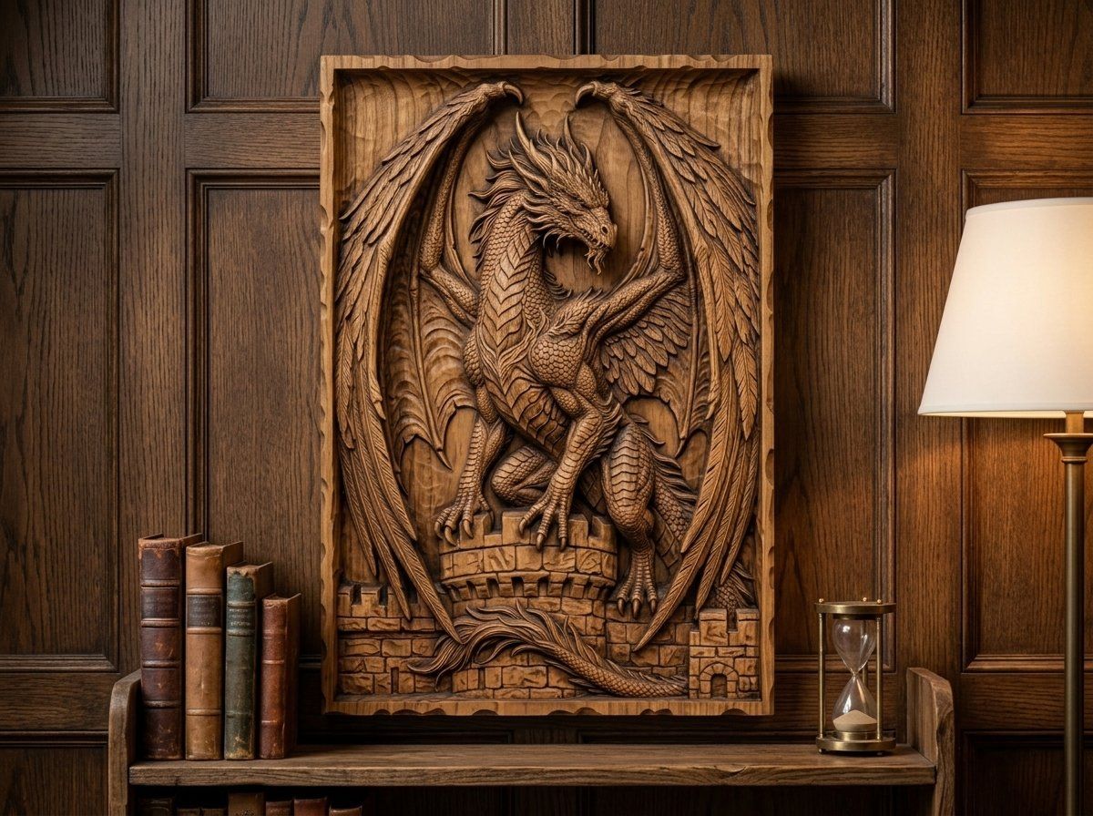 Dragon Guardian Castle Gate CNC Relief STL bas-relief STL — view 12
