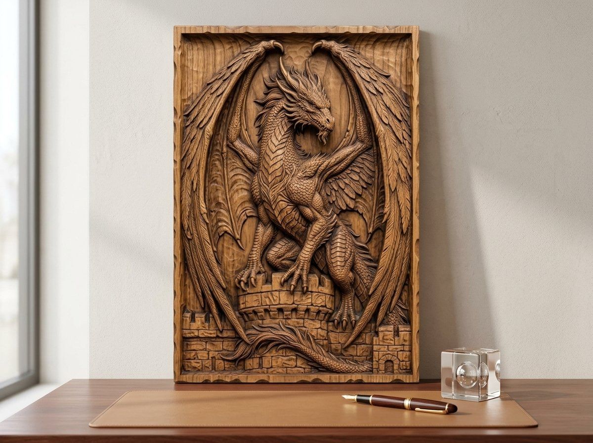 Dragon Guardian Castle Gate CNC Relief STL bas-relief STL — view 13