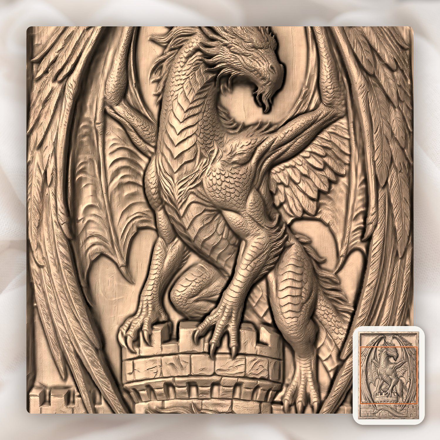 Dragon Guardian Castle Gate CNC Relief STL bas-relief STL — view 6