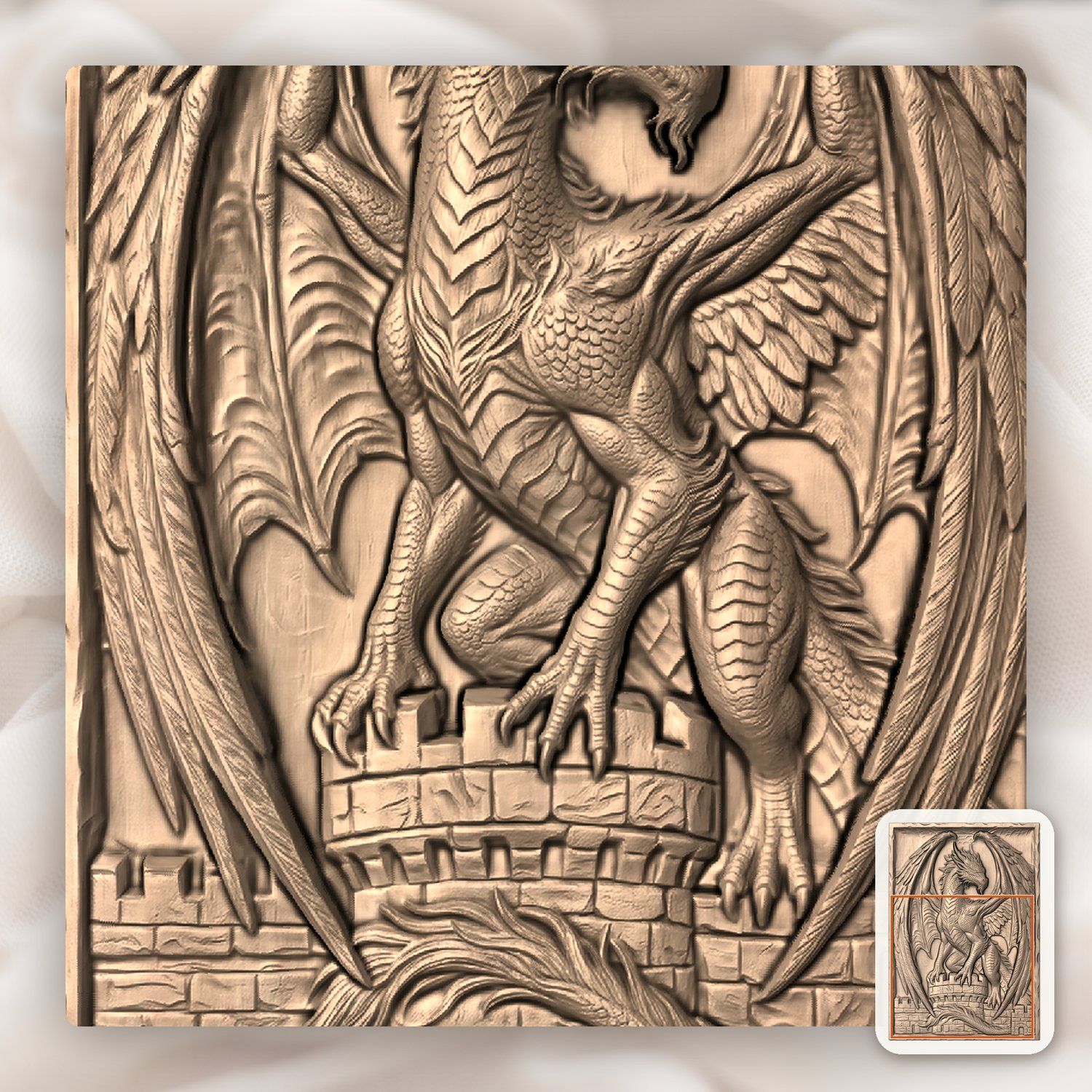 Dragon Guardian Castle Gate CNC Relief STL bas-relief STL — view 7