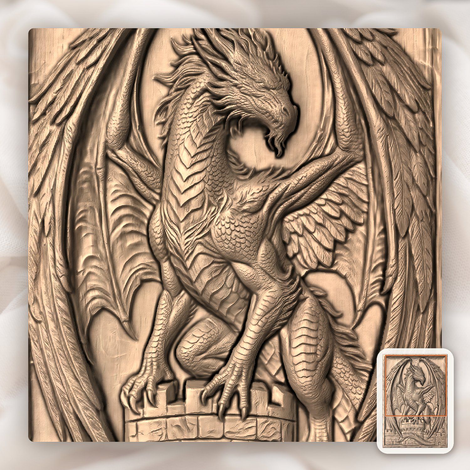 Dragon Guardian Castle Gate CNC Relief STL bas-relief STL — view 8