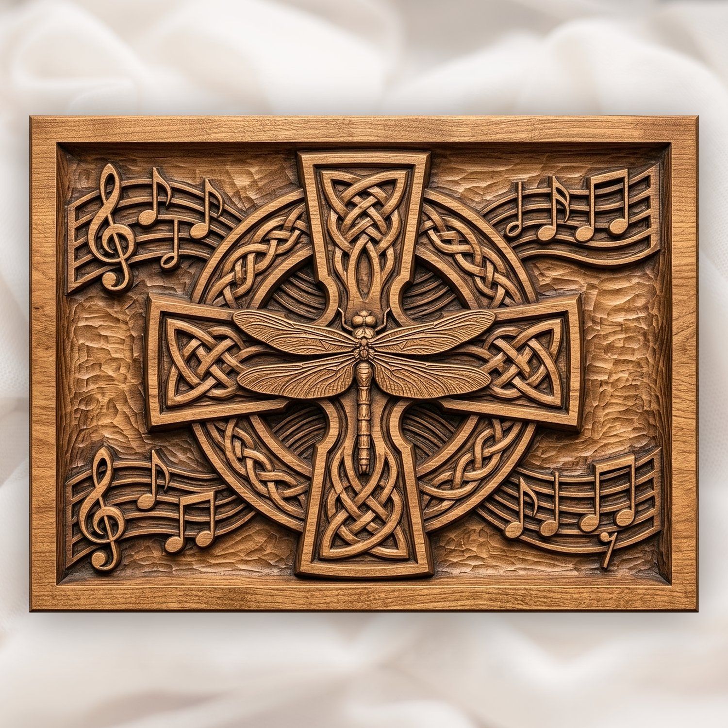 Dragonfly Celtic Cross Music Notes CNC Relief STL bas-relief STL design