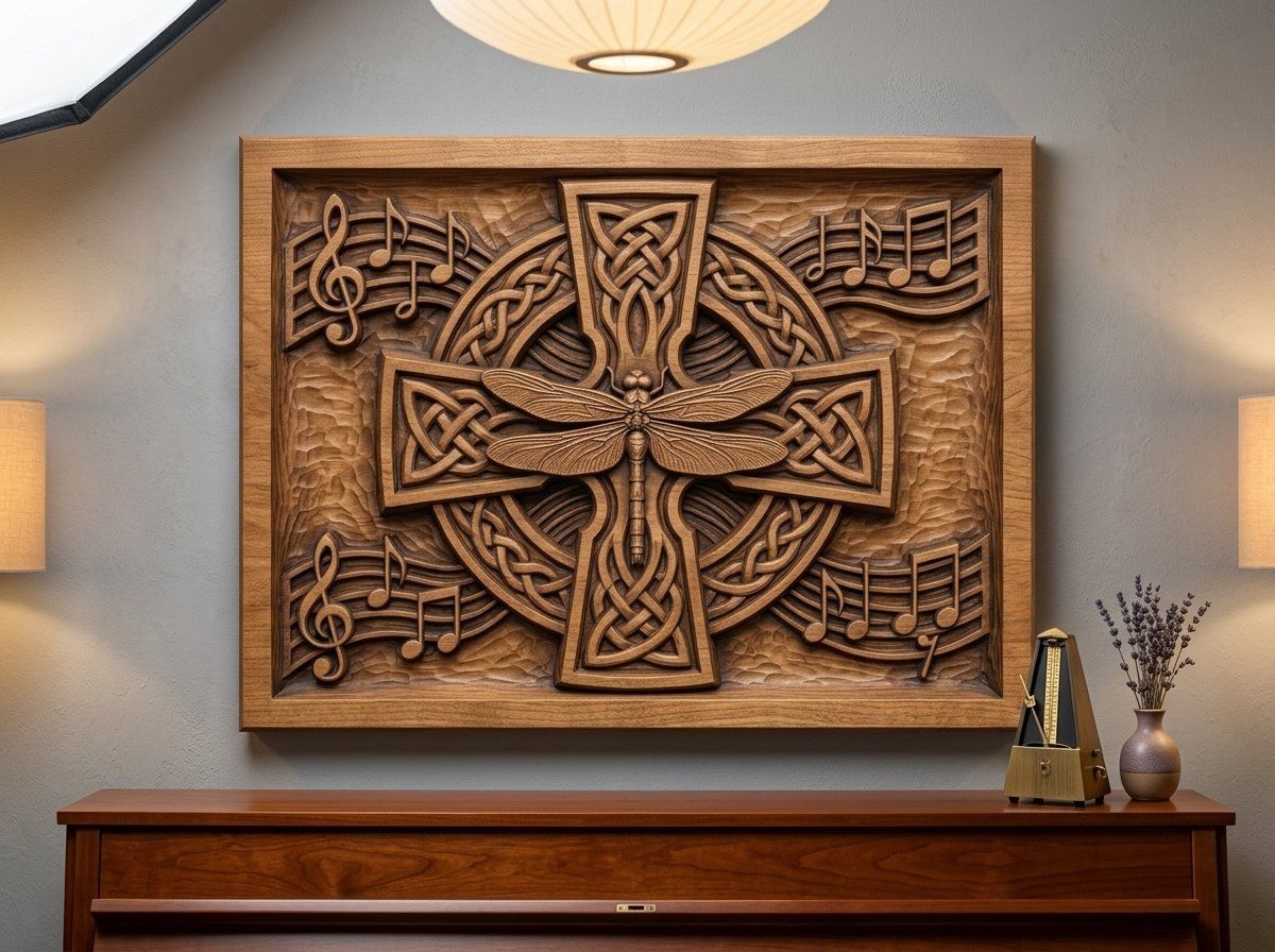 Dragonfly Celtic Cross Music Notes CNC Relief STL bas-relief STL — view 13
