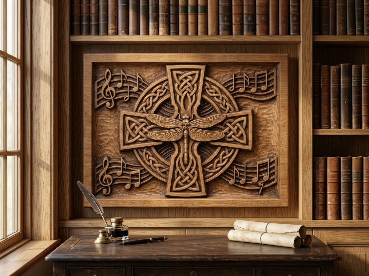 Dragonfly Celtic Cross Music Notes CNC Relief STL bas-relief STL — view 14