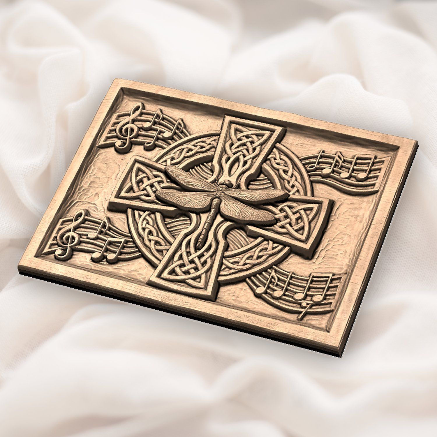 Dragonfly Celtic Cross Music Notes CNC Relief STL bas-relief STL — view 6