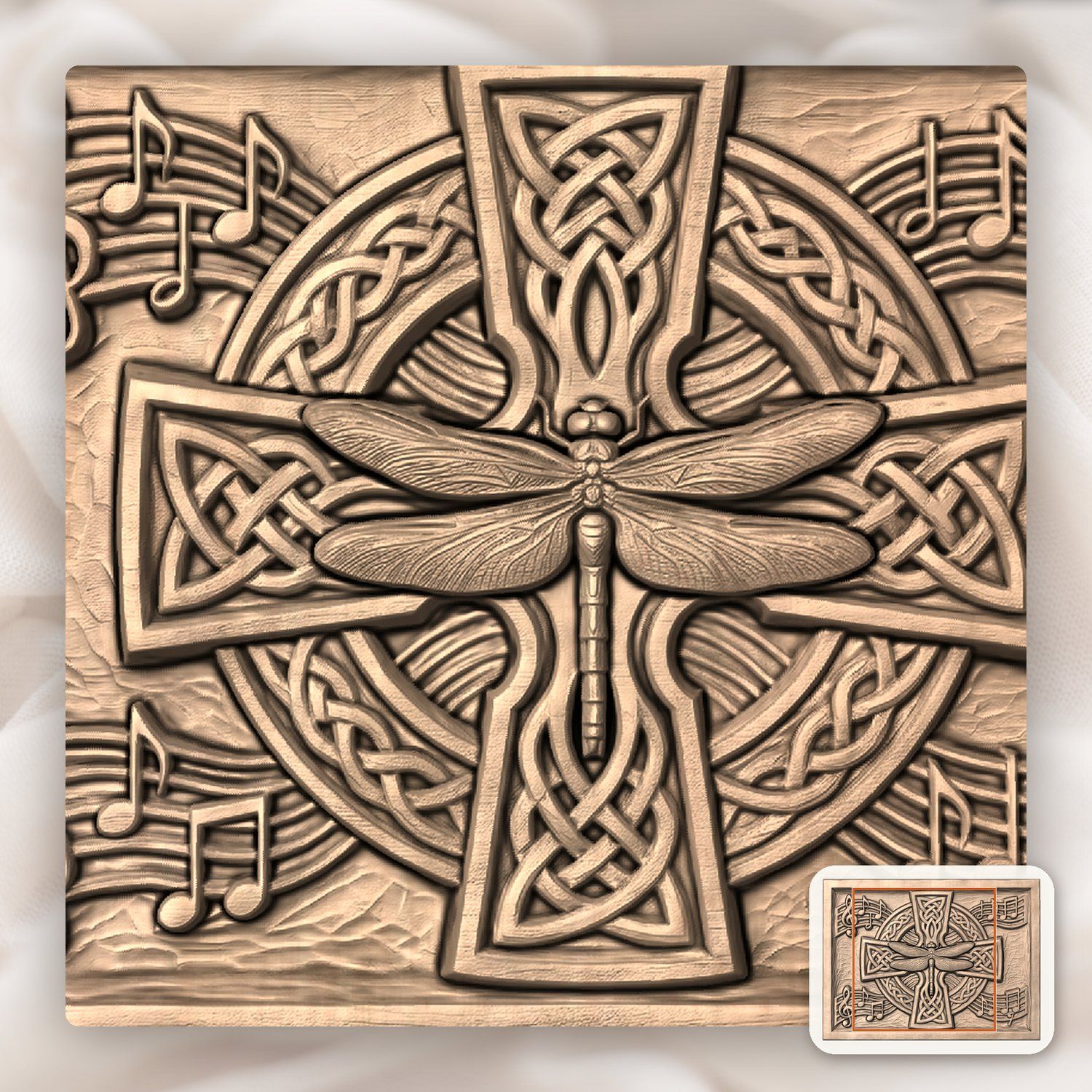 Dragonfly Celtic Cross Music Notes CNC Relief STL bas-relief STL — view 7