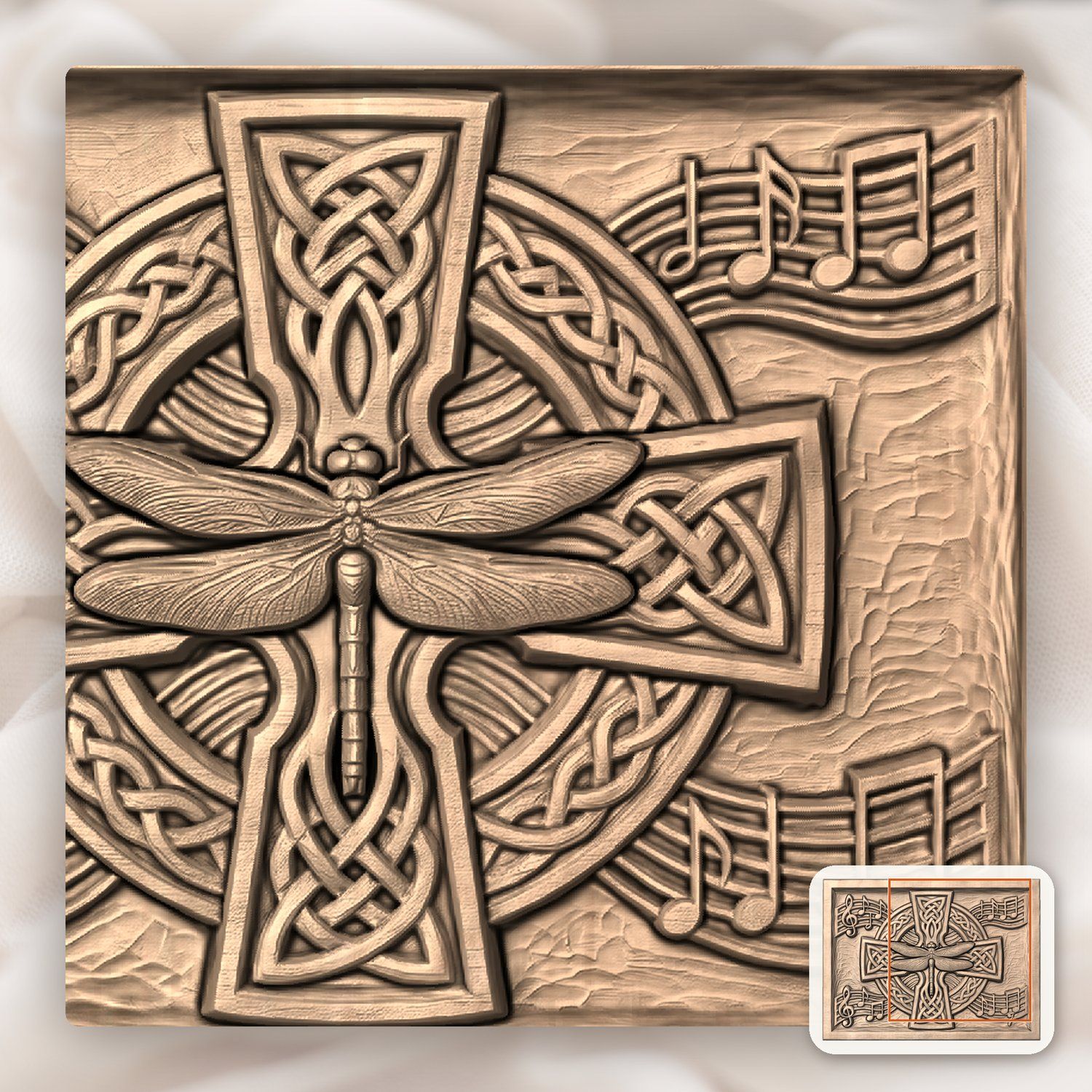 Dragonfly Celtic Cross Music Notes CNC Relief STL bas-relief STL — view 8