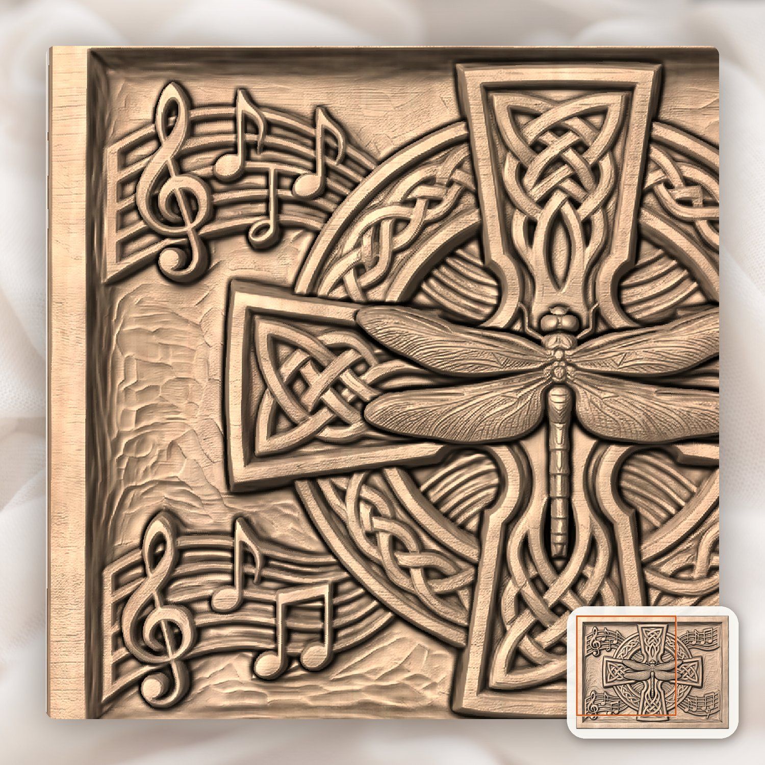 Dragonfly Celtic Cross Music Notes CNC Relief STL bas-relief STL — view 9