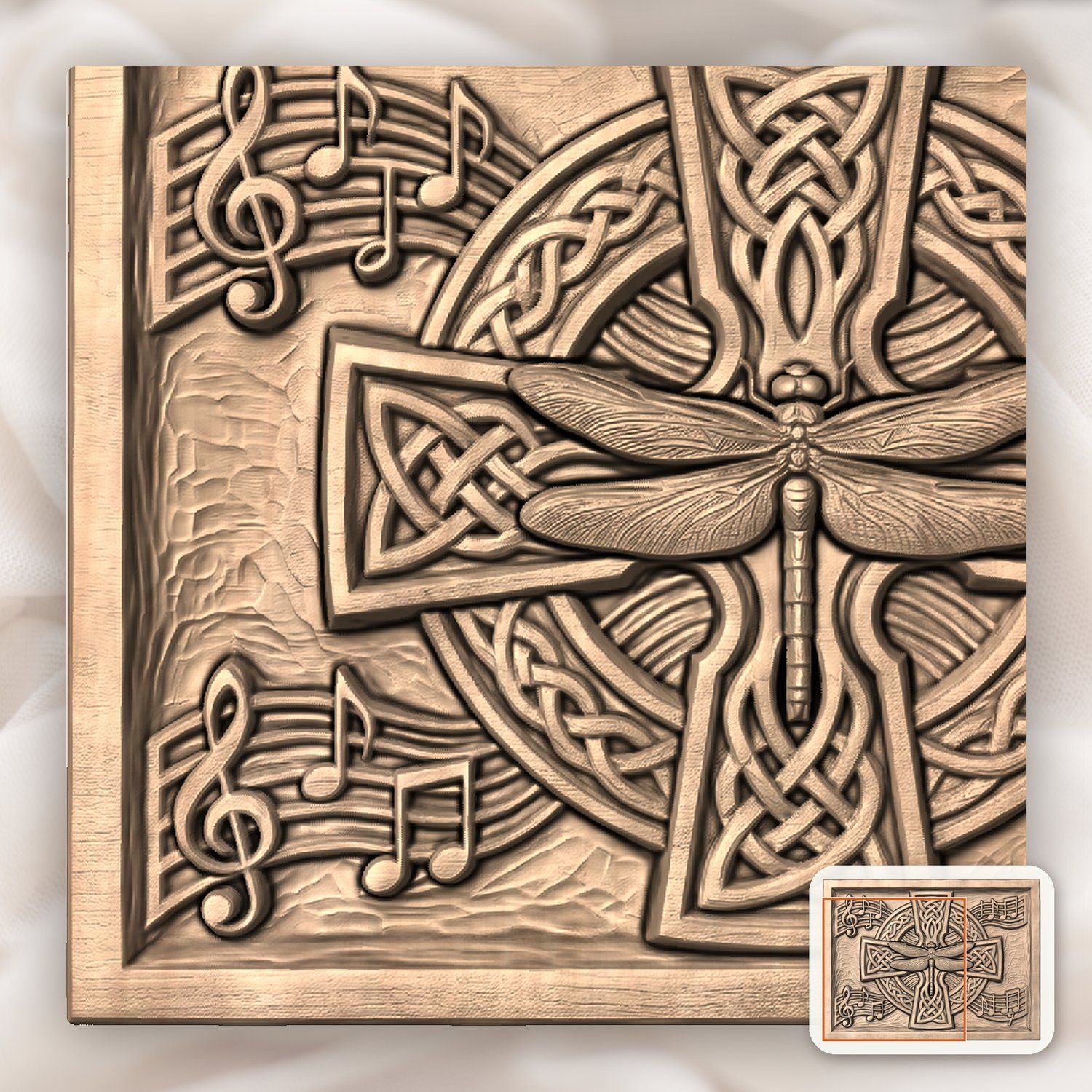 Dragonfly Celtic Cross Music Notes CNC Relief STL bas-relief STL — view 10