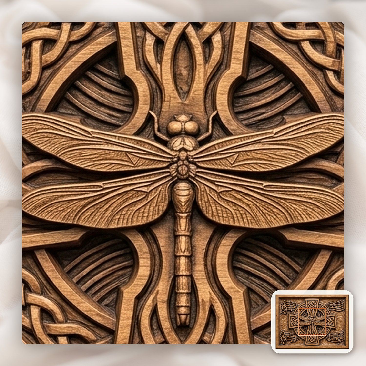 Dragonfly Celtic Cross Music Notes CNC Relief STL bas-relief STL — view 11