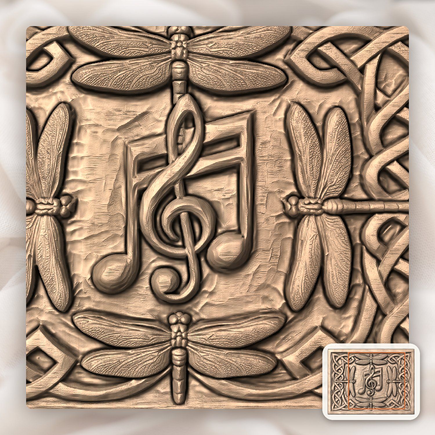 Dragonfly Celtic Knot Music Note CNC Relief STL bas-relief STL — view 7