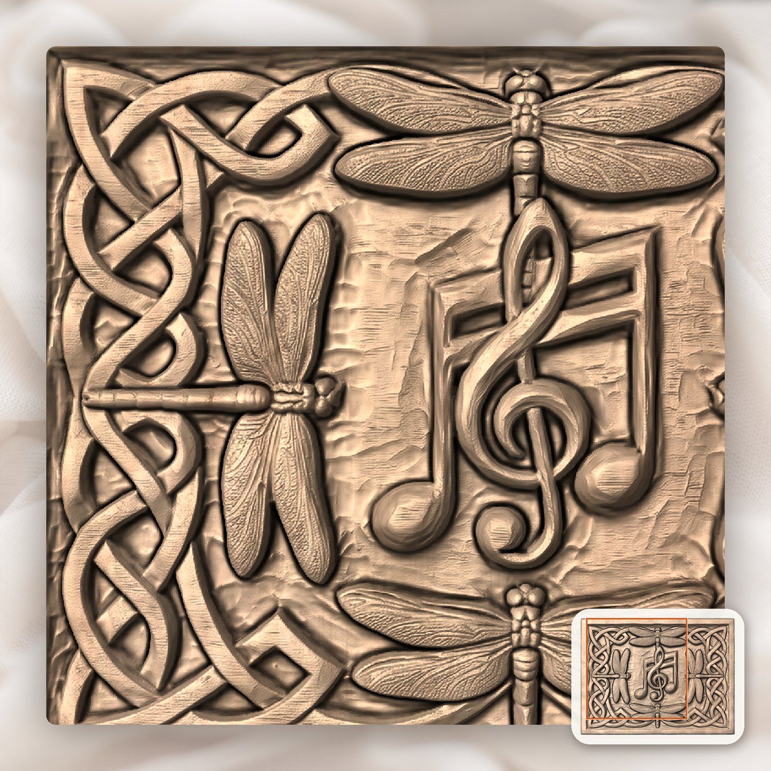 Dragonfly Celtic Knot Music Note CNC Relief STL bas-relief STL — view 10
