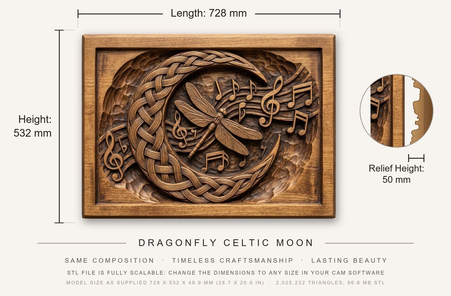 Dragonfly Celtic Moon CNC Relief STL bas-relief STL — view 3