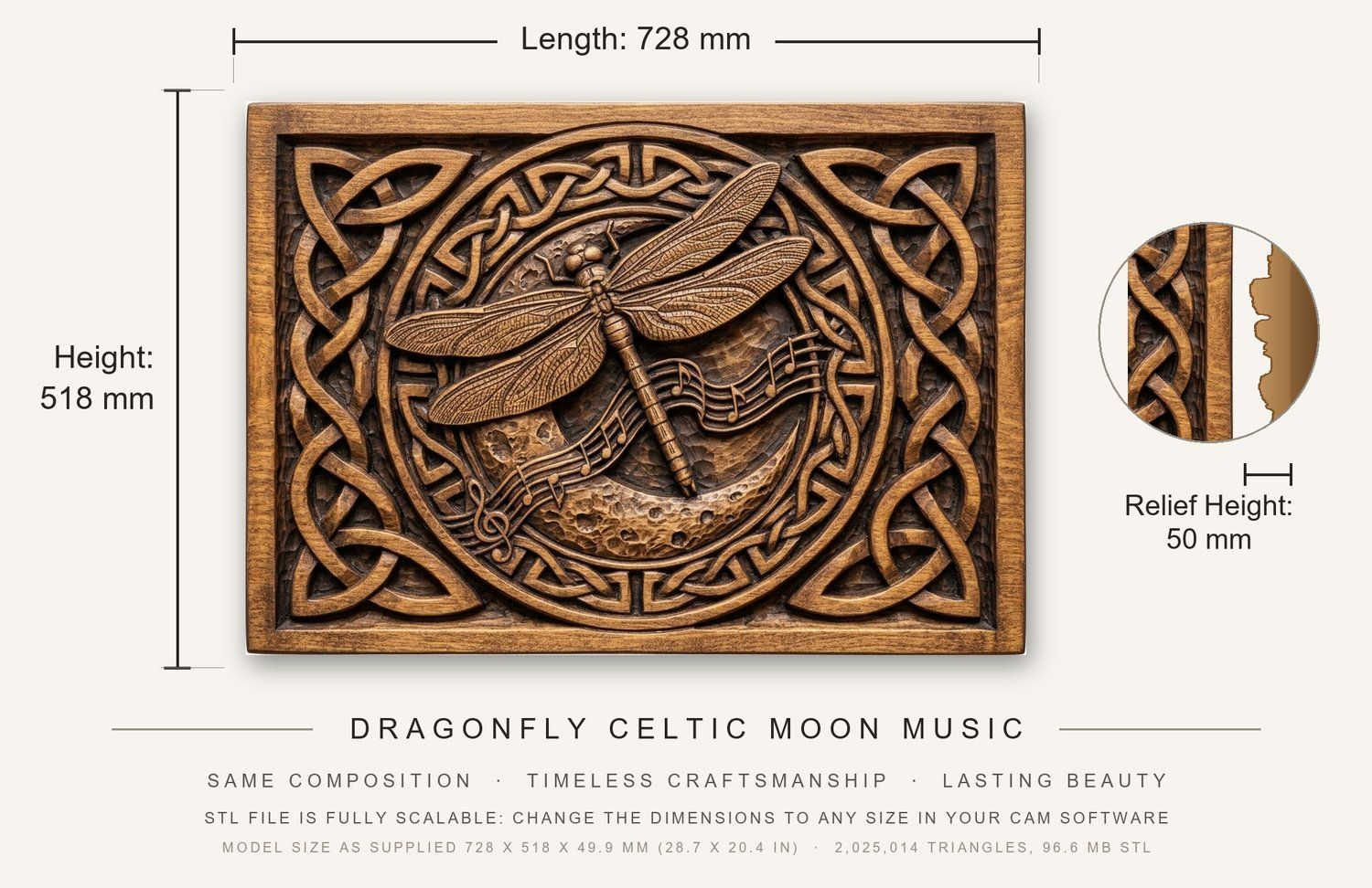 Dragonfly Celtic Moon Music CNC Relief STL bas-relief STL — view 3