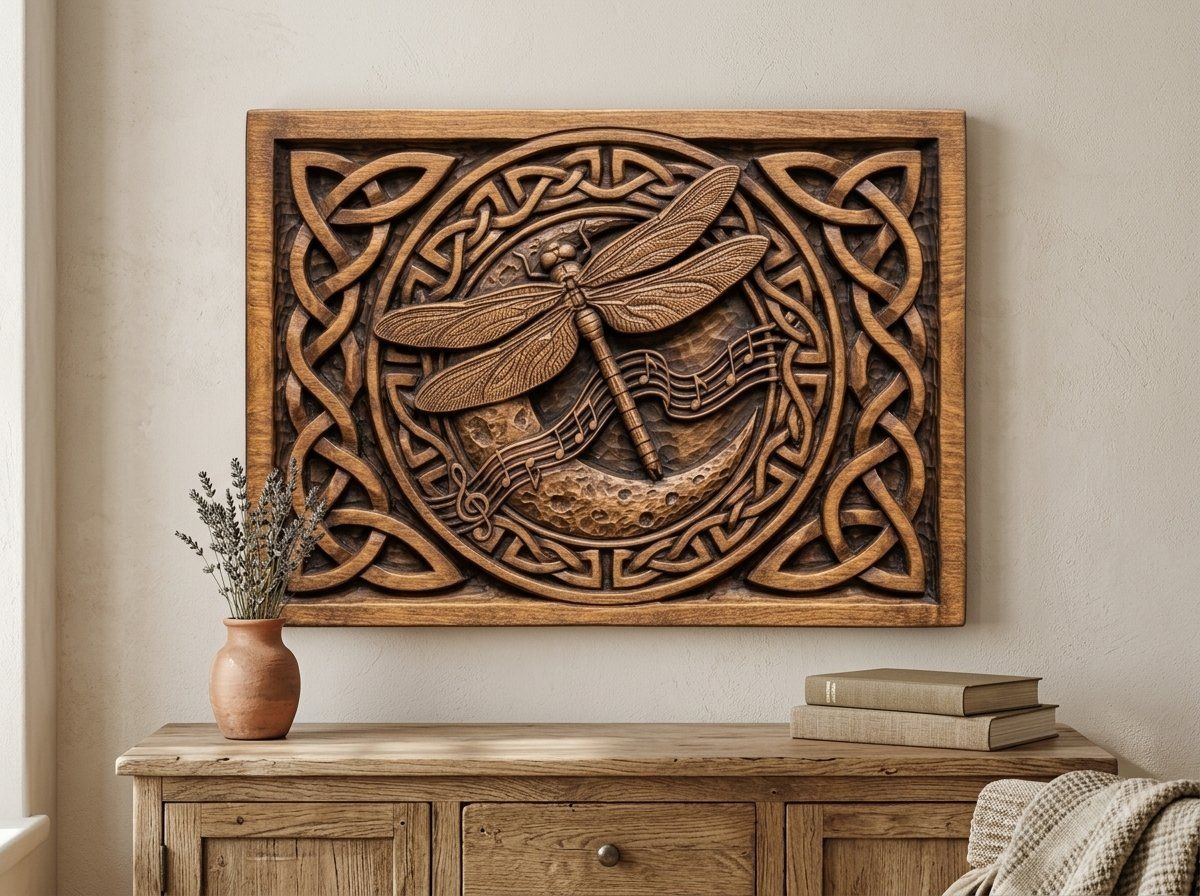 Dragonfly Celtic Moon Music CNC Relief STL bas-relief STL — view 13