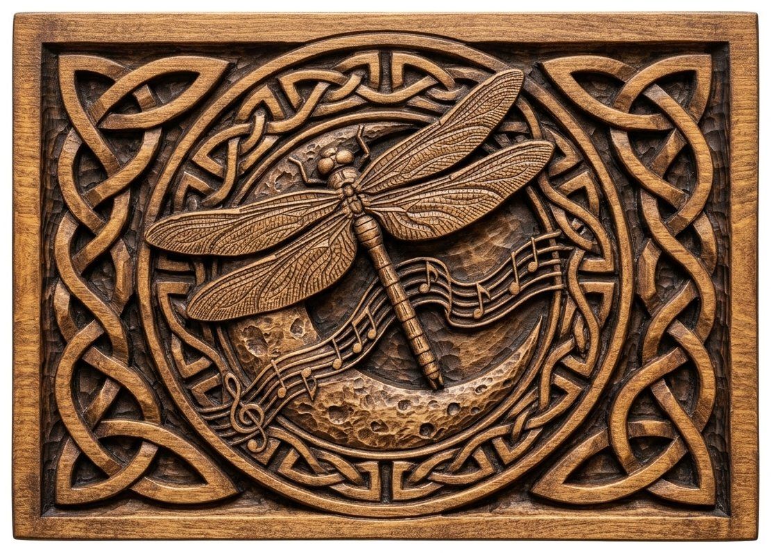 Dragonfly Celtic Moon Music CNC Relief STL bas-relief STL — view 4