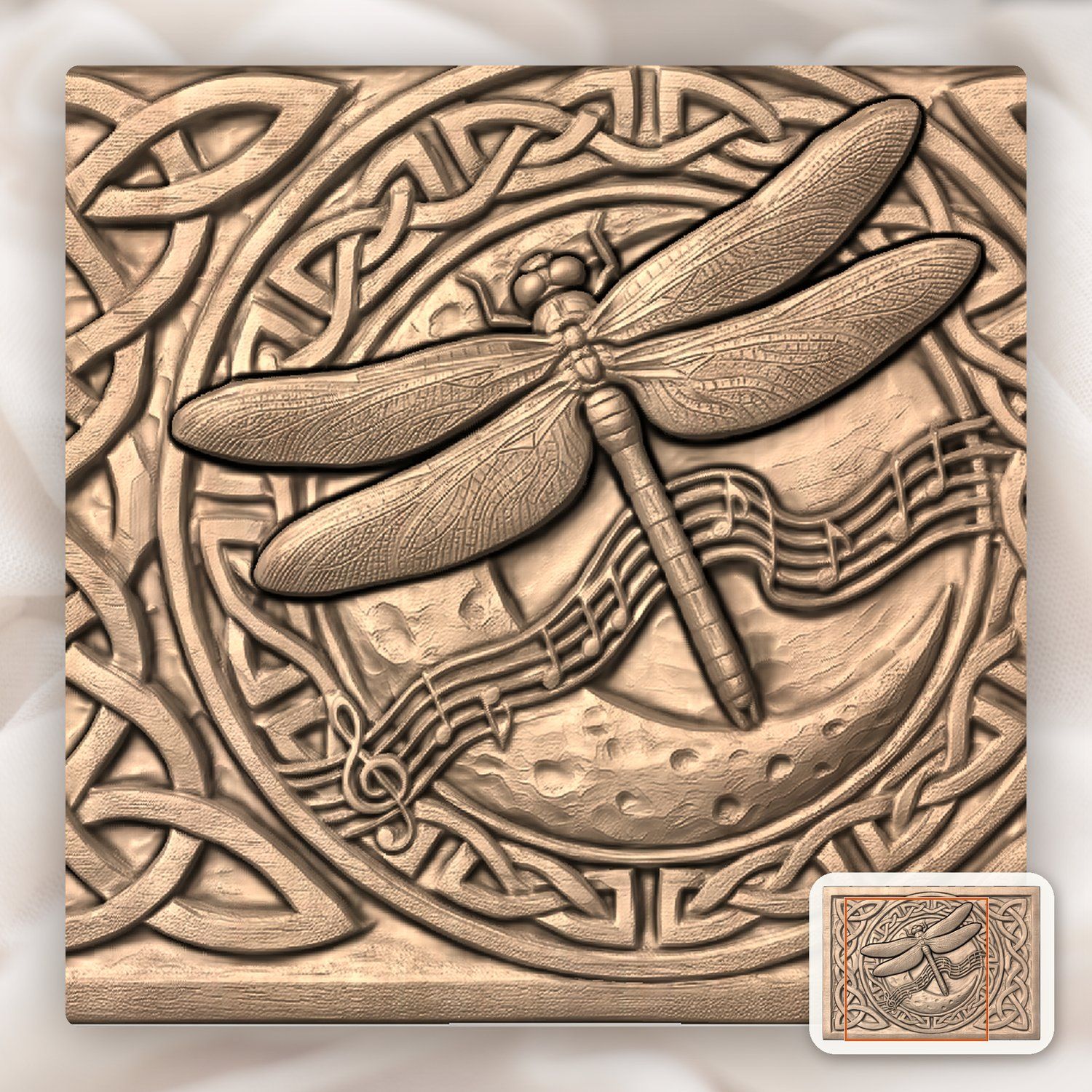 Dragonfly Celtic Moon Music CNC Relief STL bas-relief STL — view 9