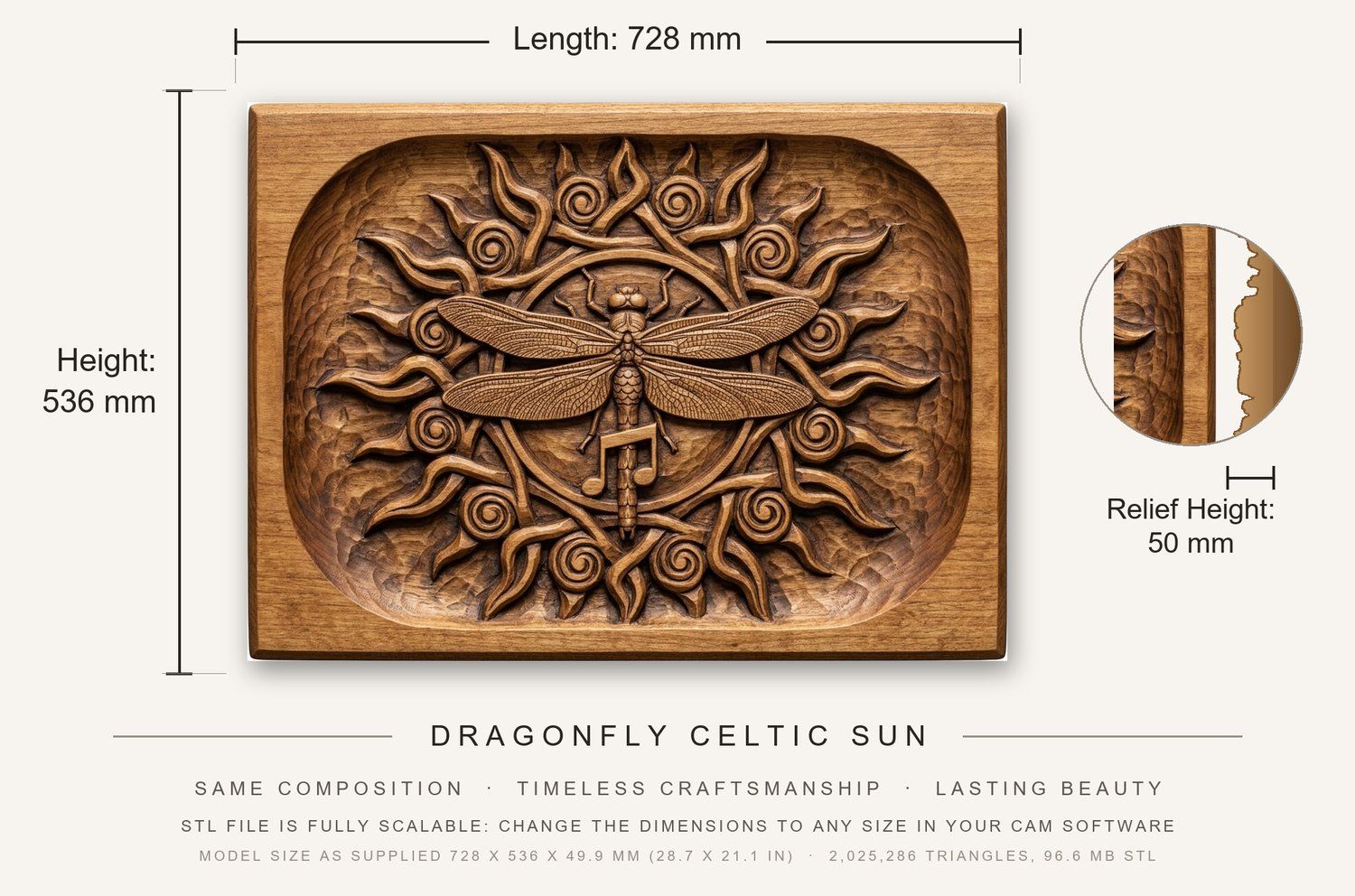Dragonfly Celtic Sun CNC Relief STL bas-relief STL — view 3