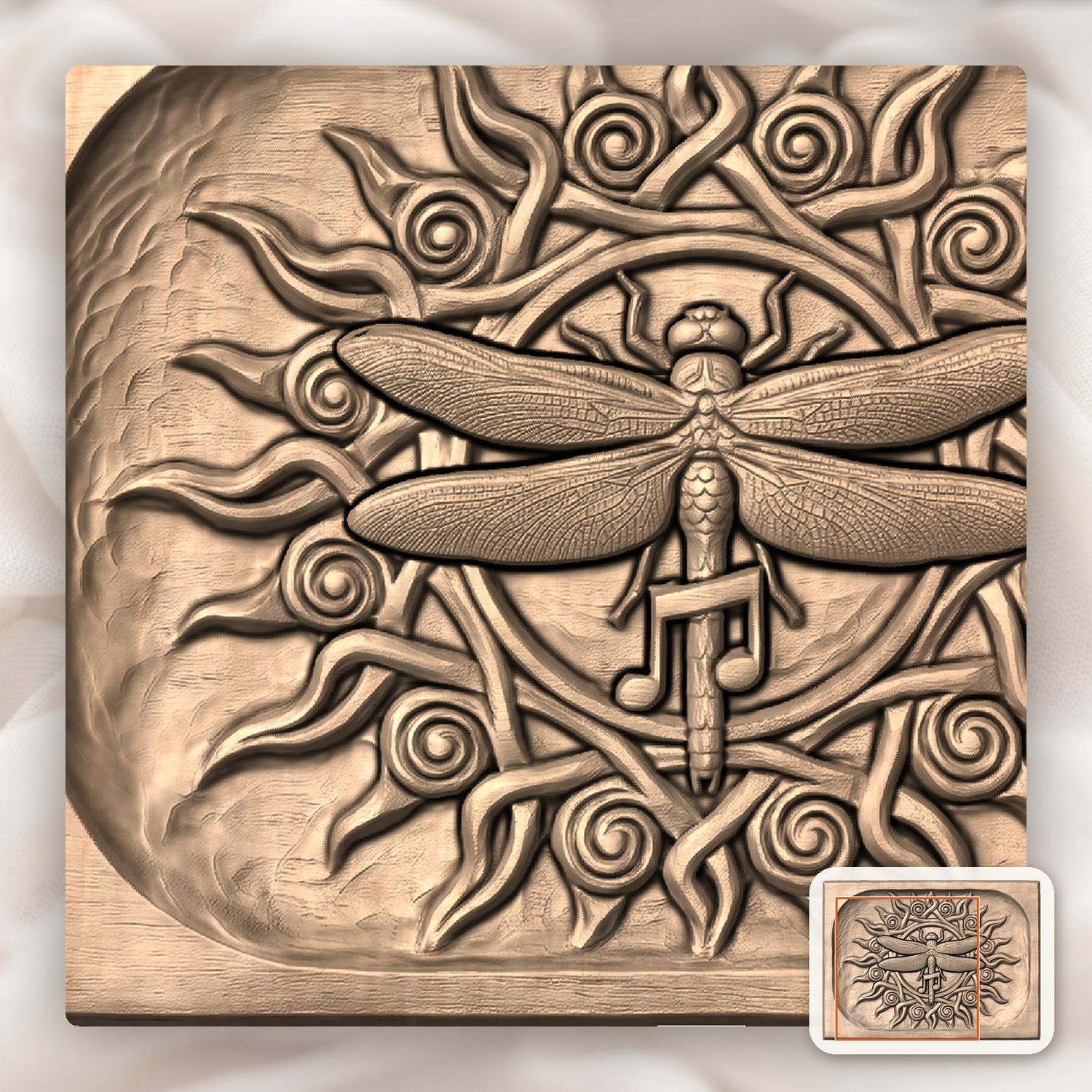 Dragonfly Celtic Sun CNC Relief STL bas-relief STL — view 7