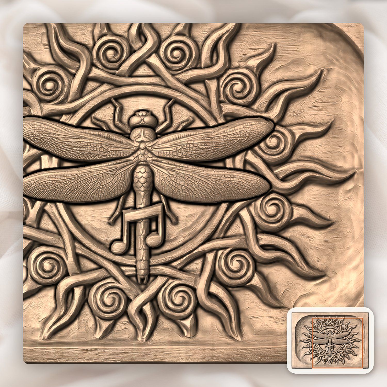 Dragonfly Celtic Sun CNC Relief STL bas-relief STL — view 8