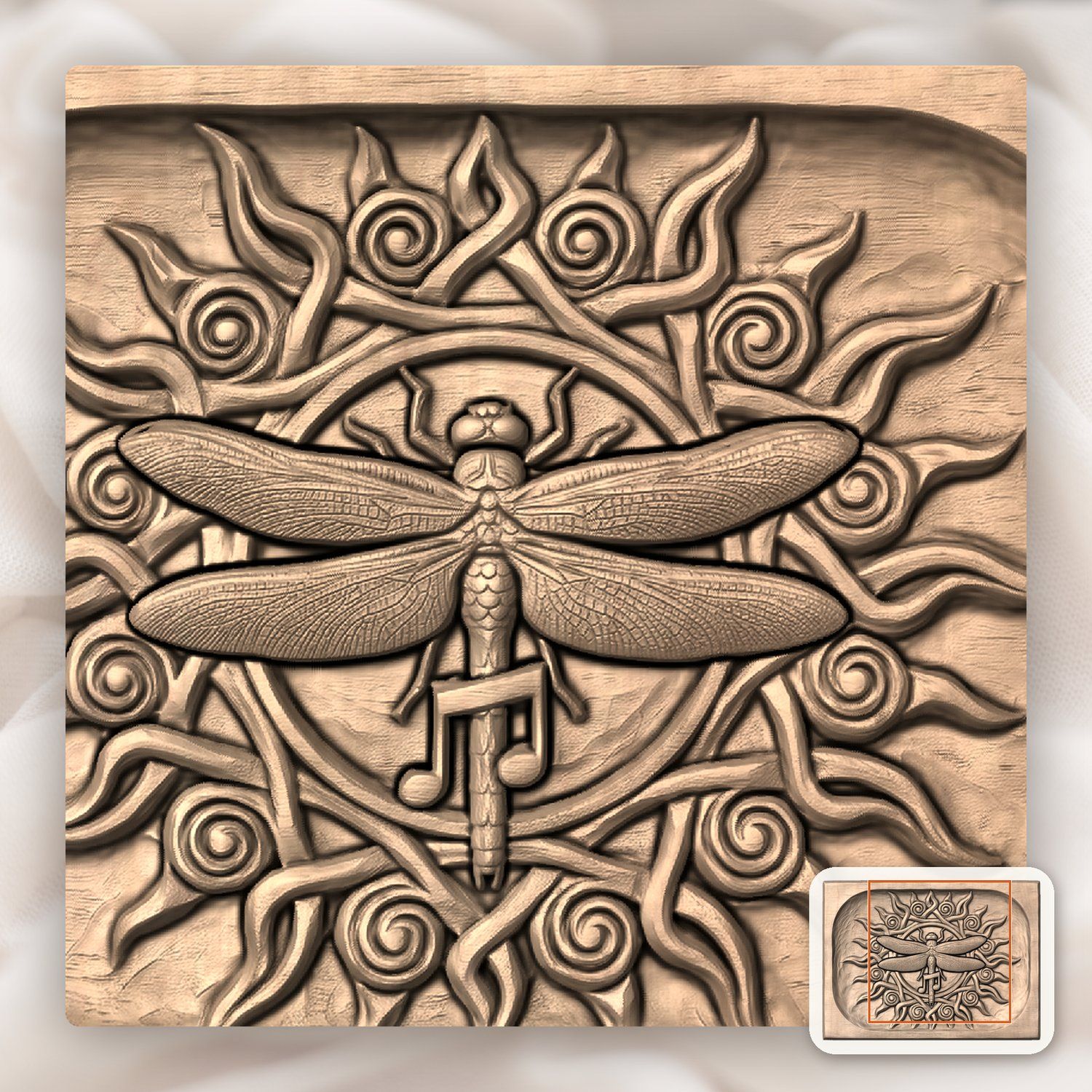 Dragonfly Celtic Sun CNC Relief STL bas-relief STL — view 9