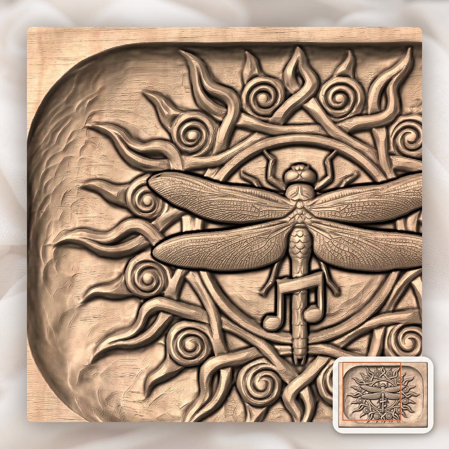 Dragonfly Celtic Sun CNC Relief STL bas-relief STL — view 10