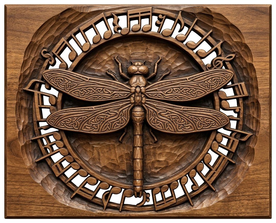 Dragonfly Celtic Wing Music Note CNC Relief STL bas-relief STL — view 4