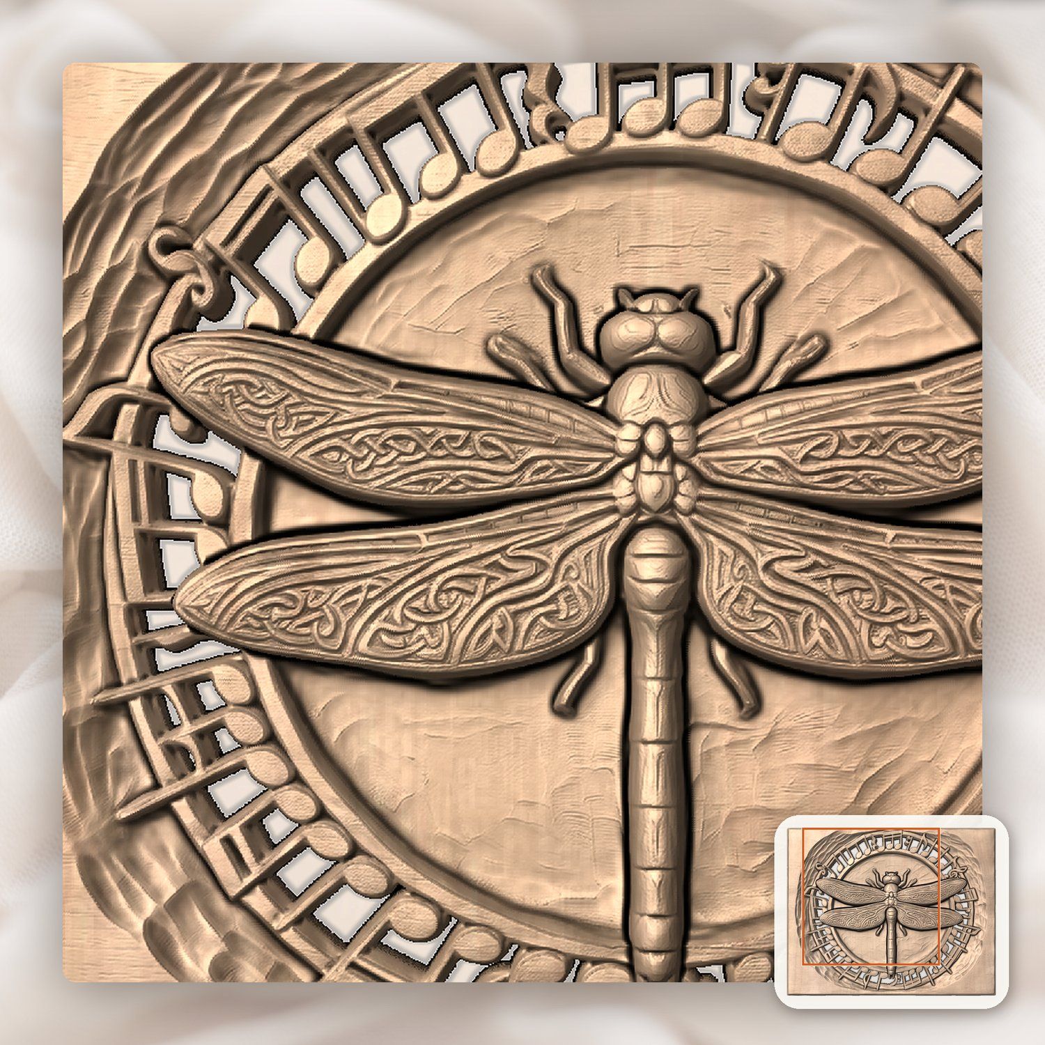 Dragonfly Celtic Wing Music Note CNC Relief STL bas-relief STL — view 7