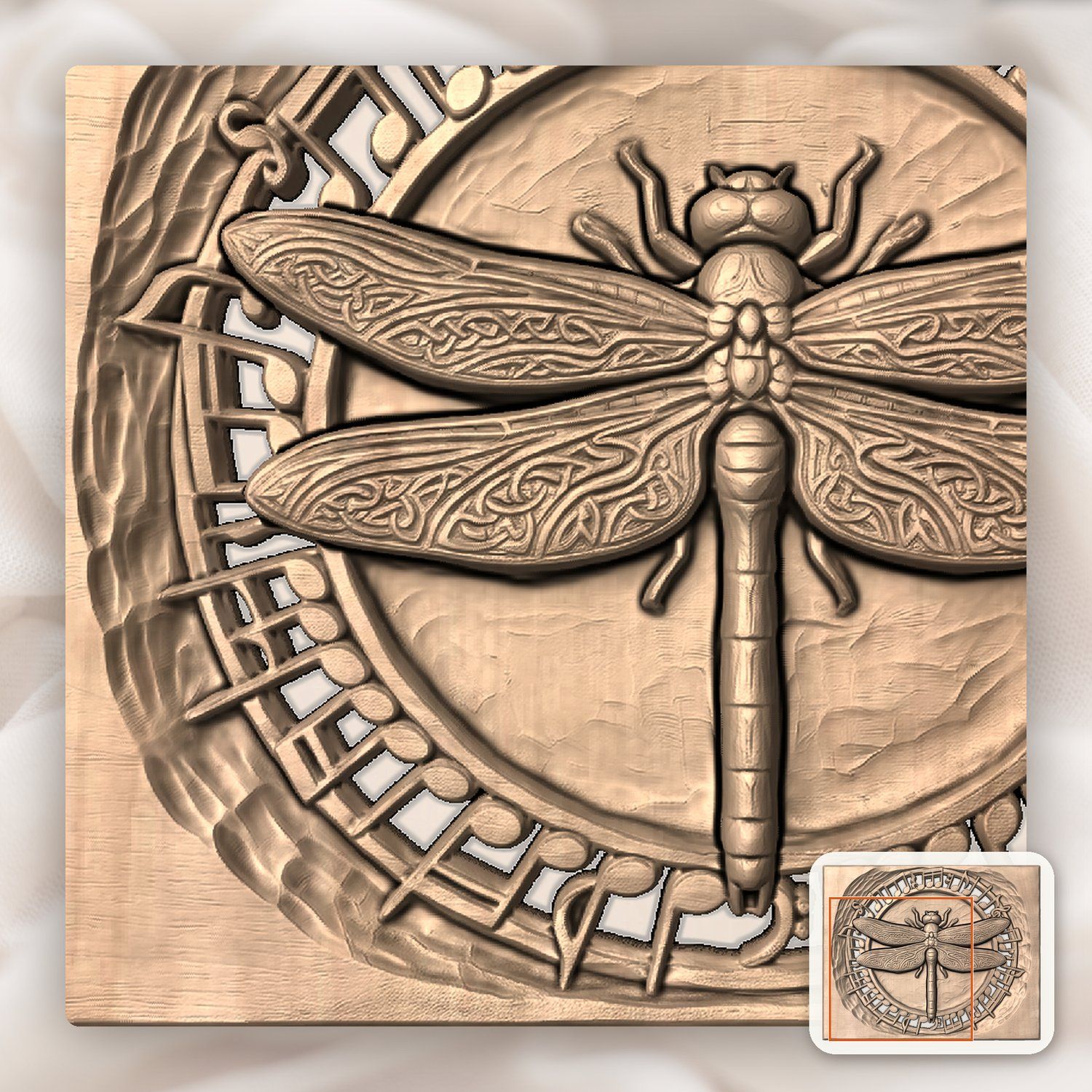 Dragonfly Celtic Wing Music Note CNC Relief STL bas-relief STL — view 9