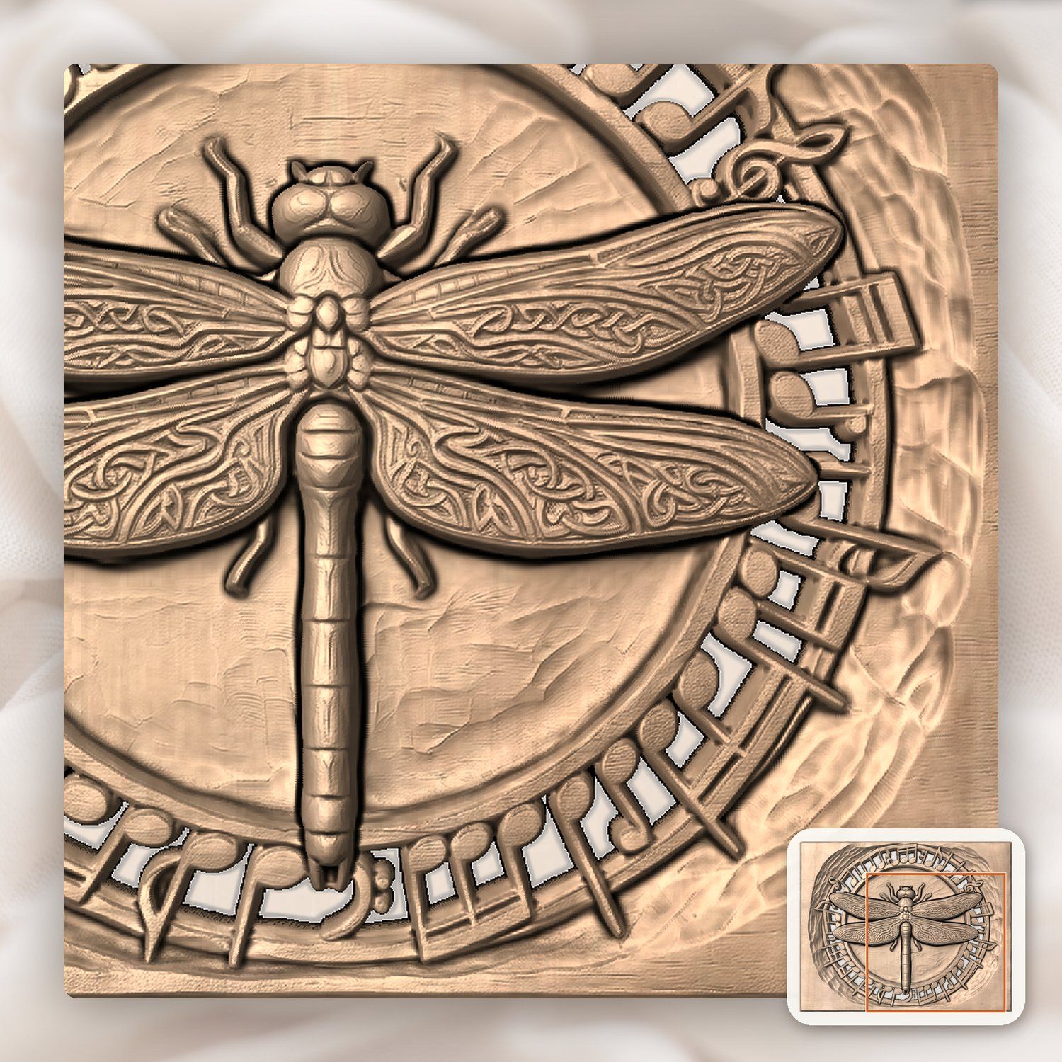 Dragonfly Celtic Wing Music Note CNC Relief STL bas-relief STL — view 10