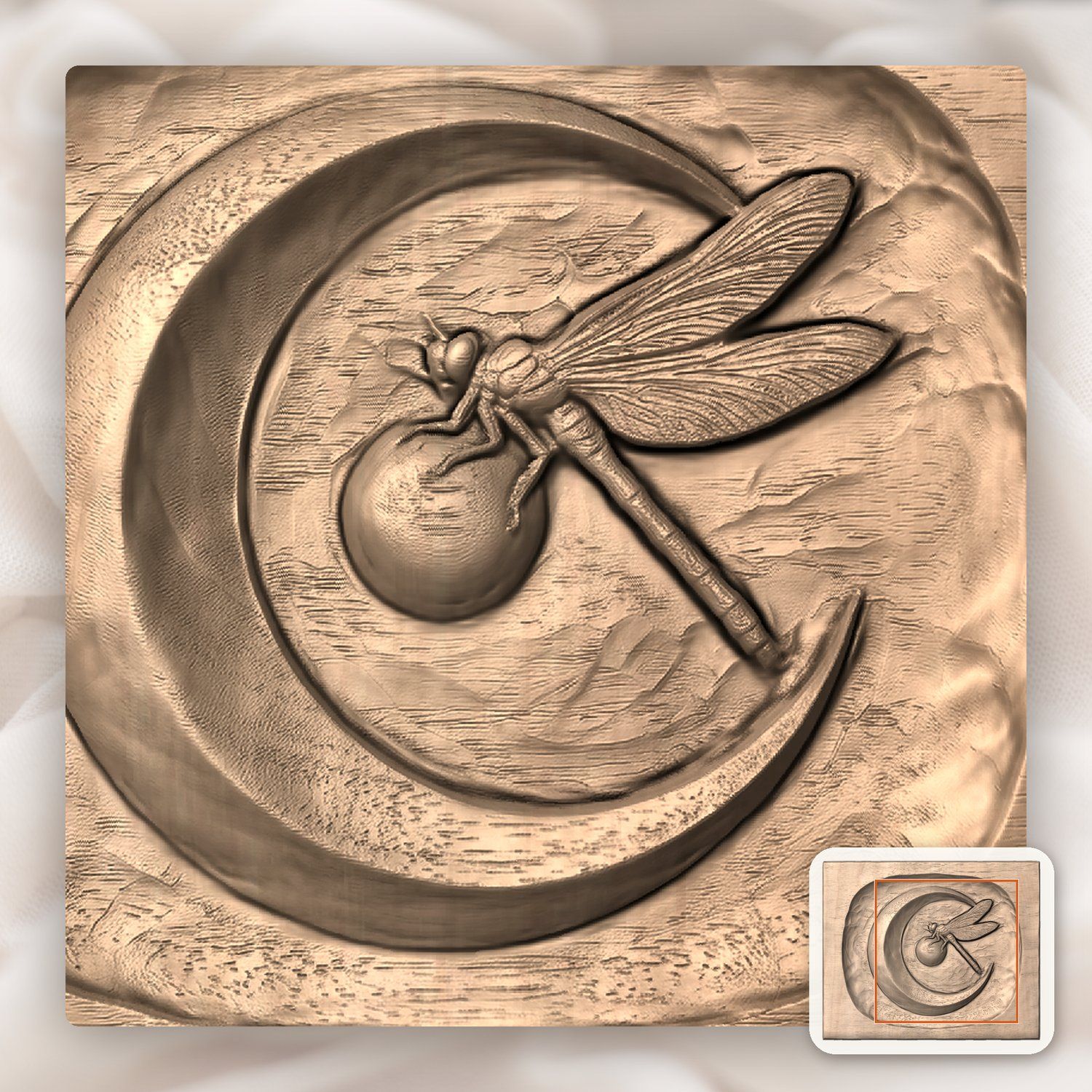 Dragonfly Fermata Moon CNC Relief STL bas-relief STL — view 7