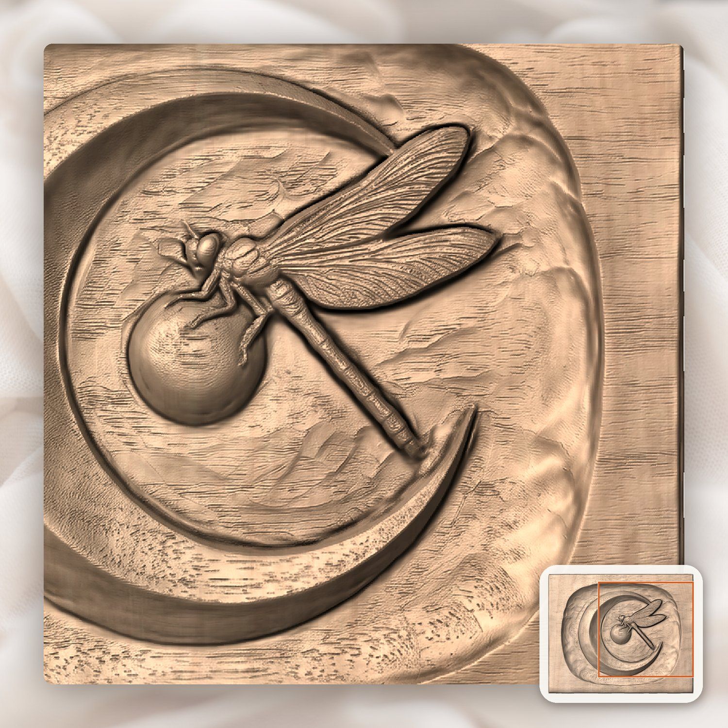 Dragonfly Fermata Moon CNC Relief STL bas-relief STL — view 8