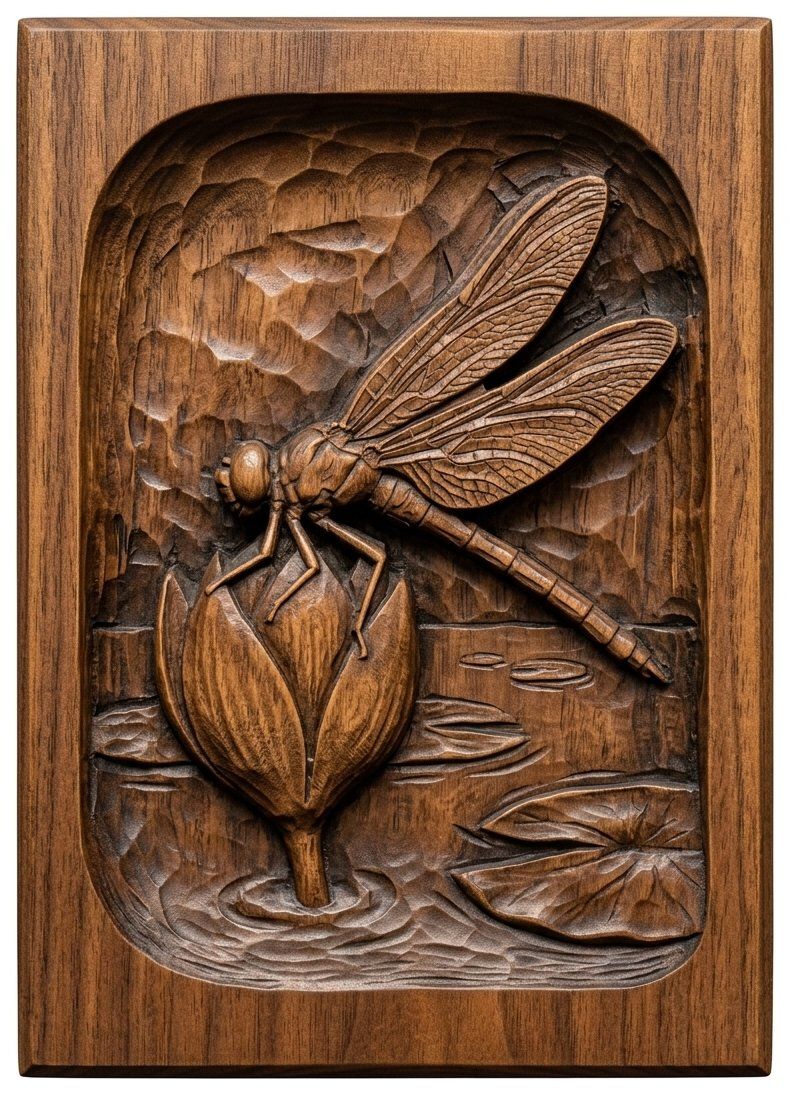 Dragonfly Heart Flower CNC Relief STL bas-relief STL — view 4
