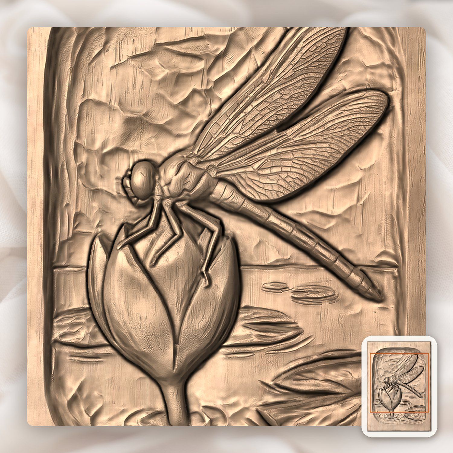Dragonfly Heart Flower CNC Relief STL bas-relief STL — view 7