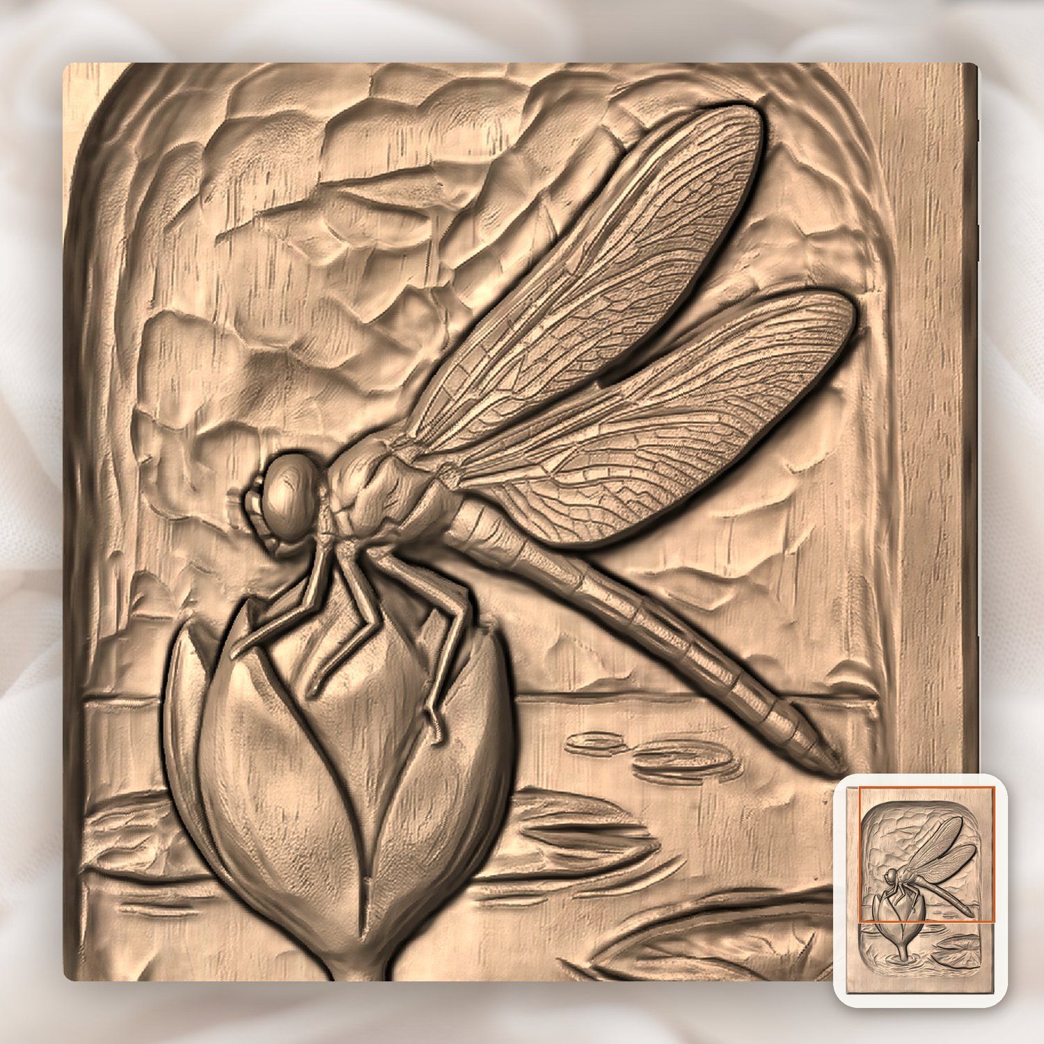 Dragonfly Heart Flower CNC Relief STL bas-relief STL — view 8