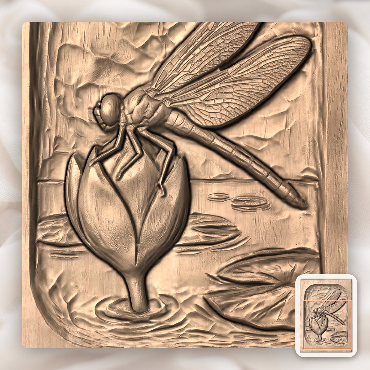 Dragonfly Heart Flower CNC Relief STL bas-relief STL — view 9