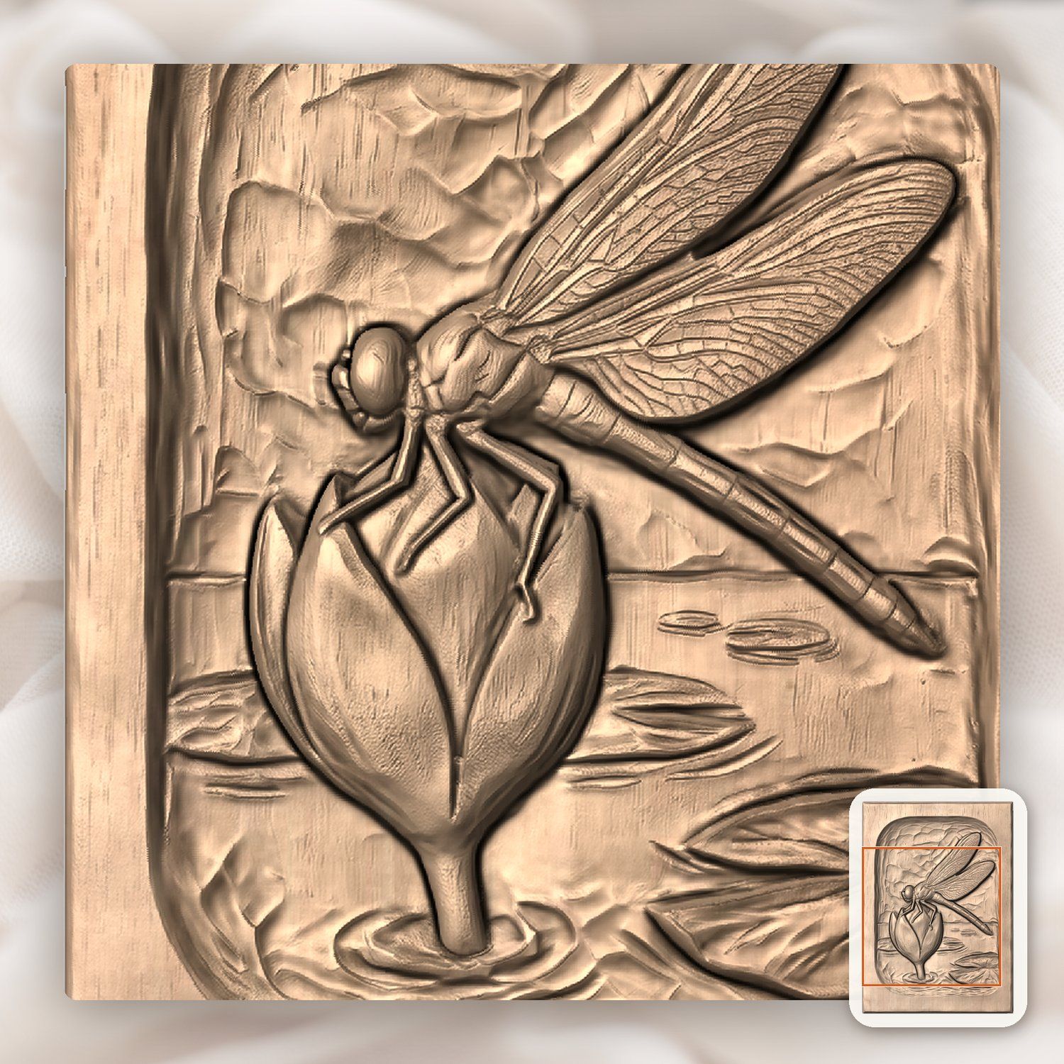 Dragonfly Heart Flower CNC Relief STL bas-relief STL — view 10
