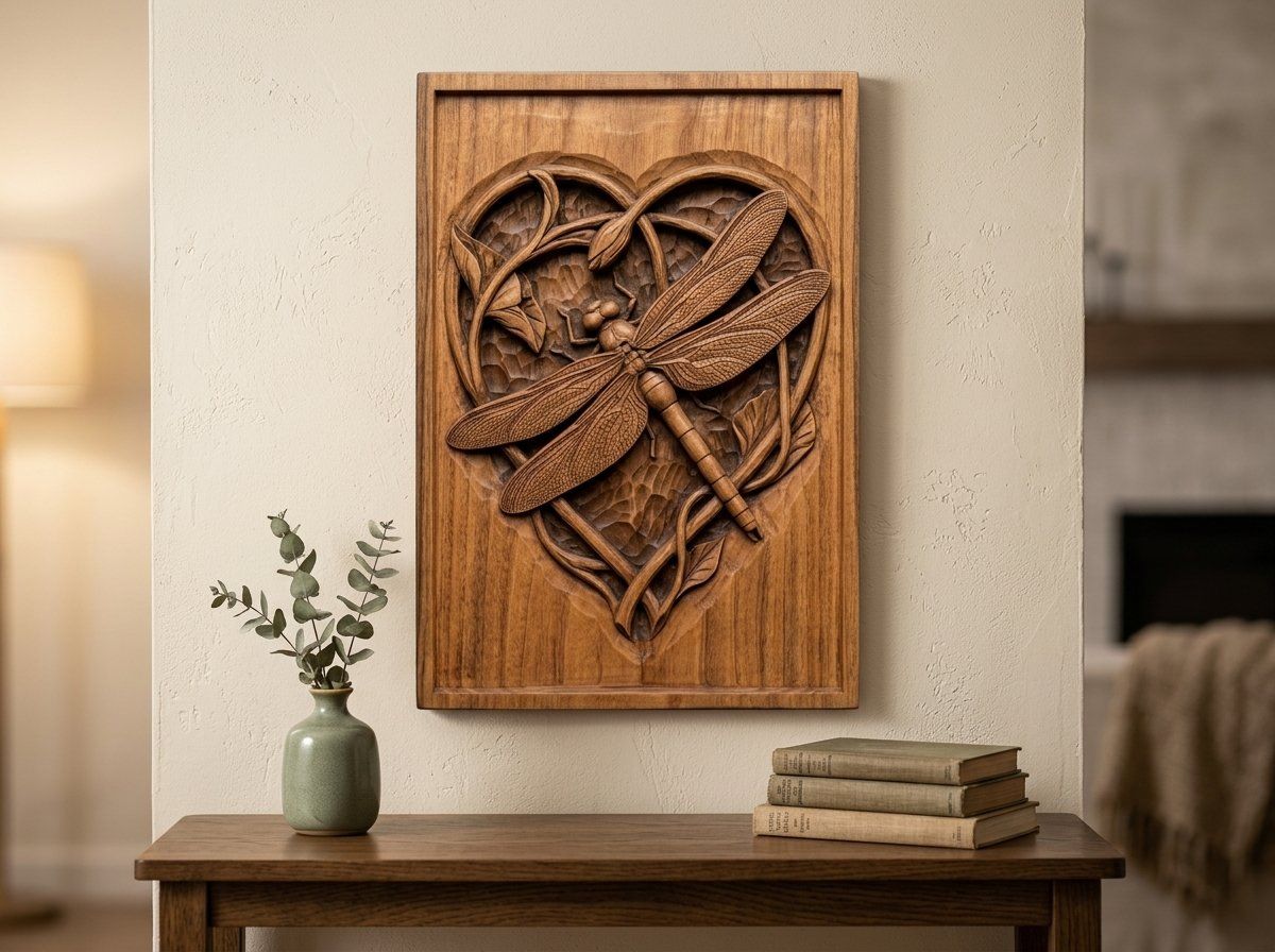 Dragonfly Heart Flower CNC Relief STL bas-relief STL — view 13