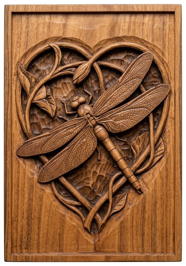 Dragonfly Heart Flower CNC Relief STL bas-relief STL — view 4