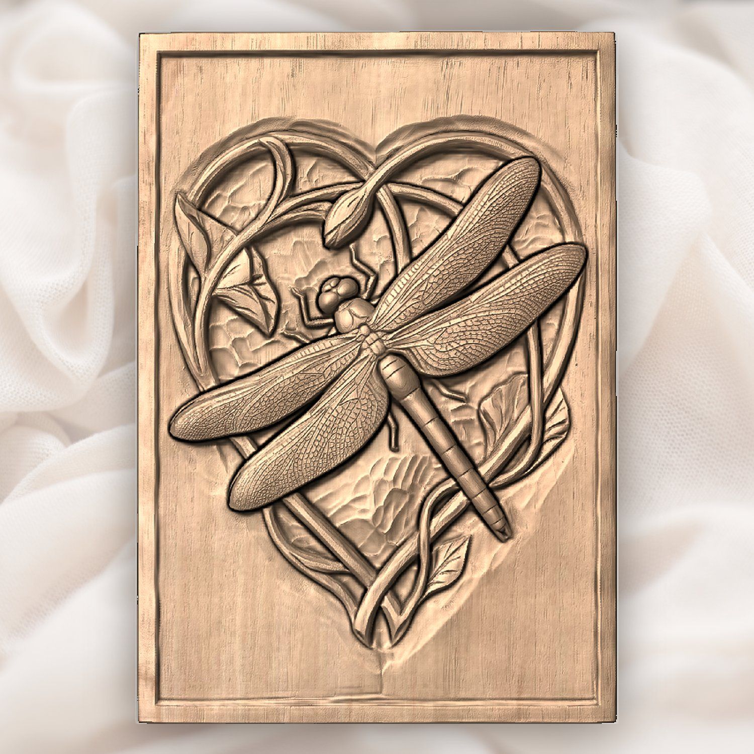 Dragonfly Heart Flower CNC Relief STL bas-relief STL — view 5