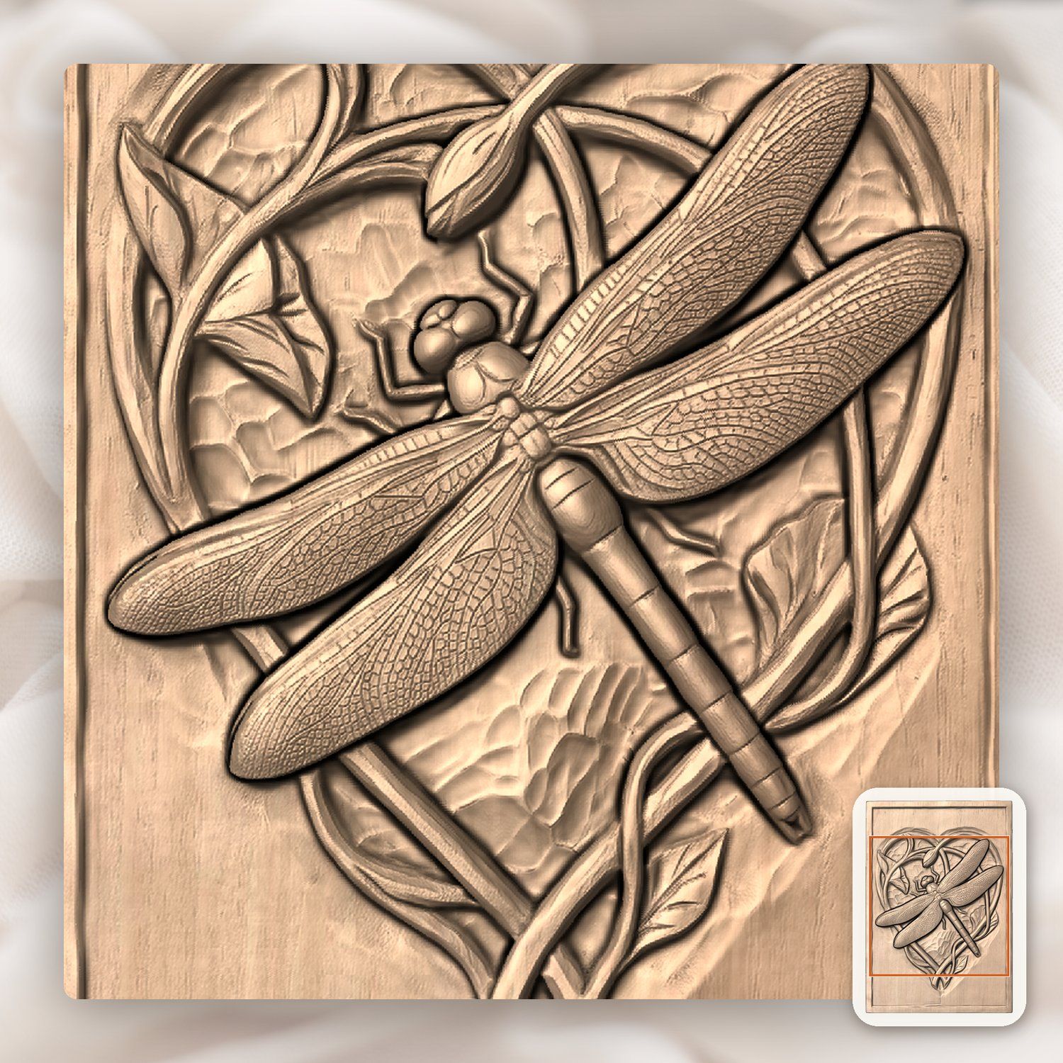 Dragonfly Heart Flower CNC Relief STL bas-relief STL — view 7