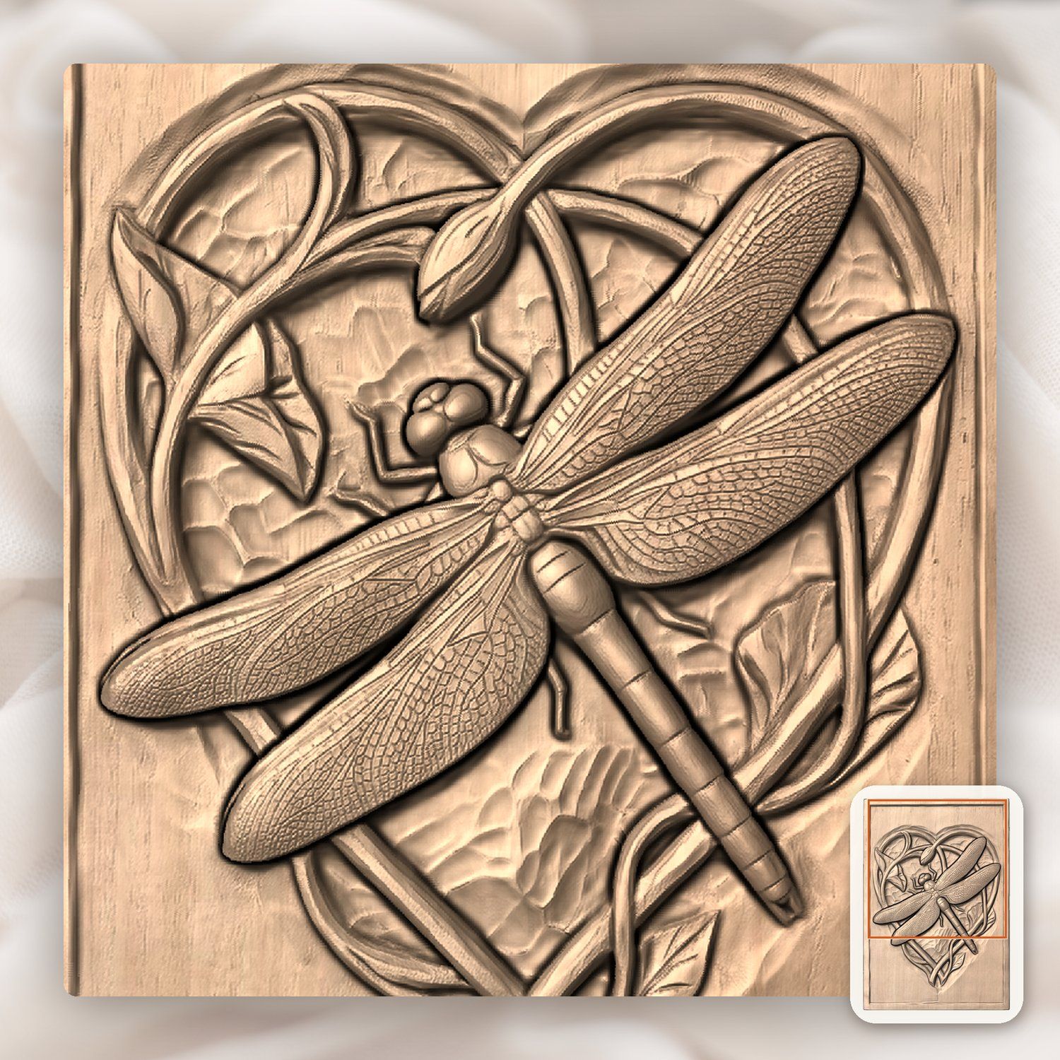 Dragonfly Heart Flower CNC Relief STL bas-relief STL — view 8