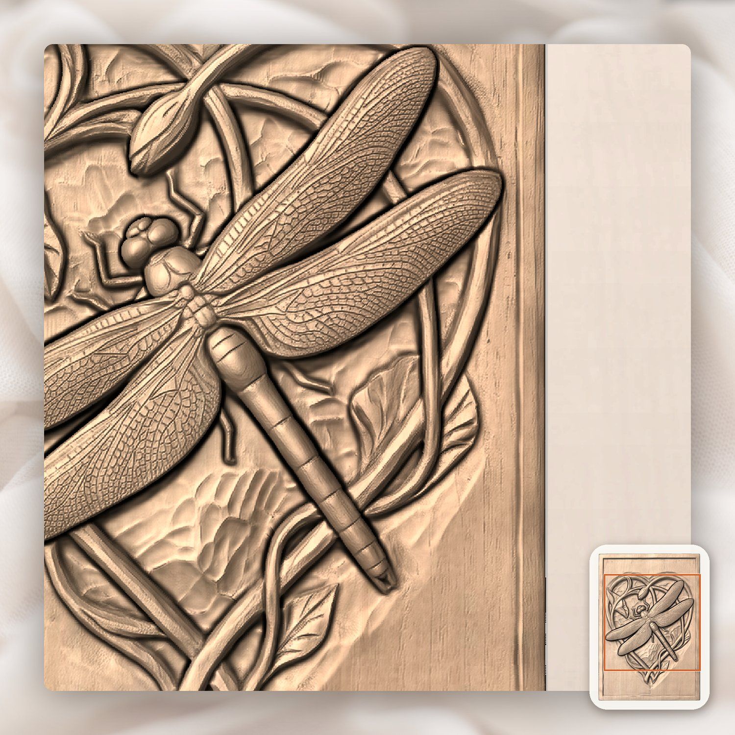 Dragonfly Heart Flower CNC Relief STL bas-relief STL — view 9