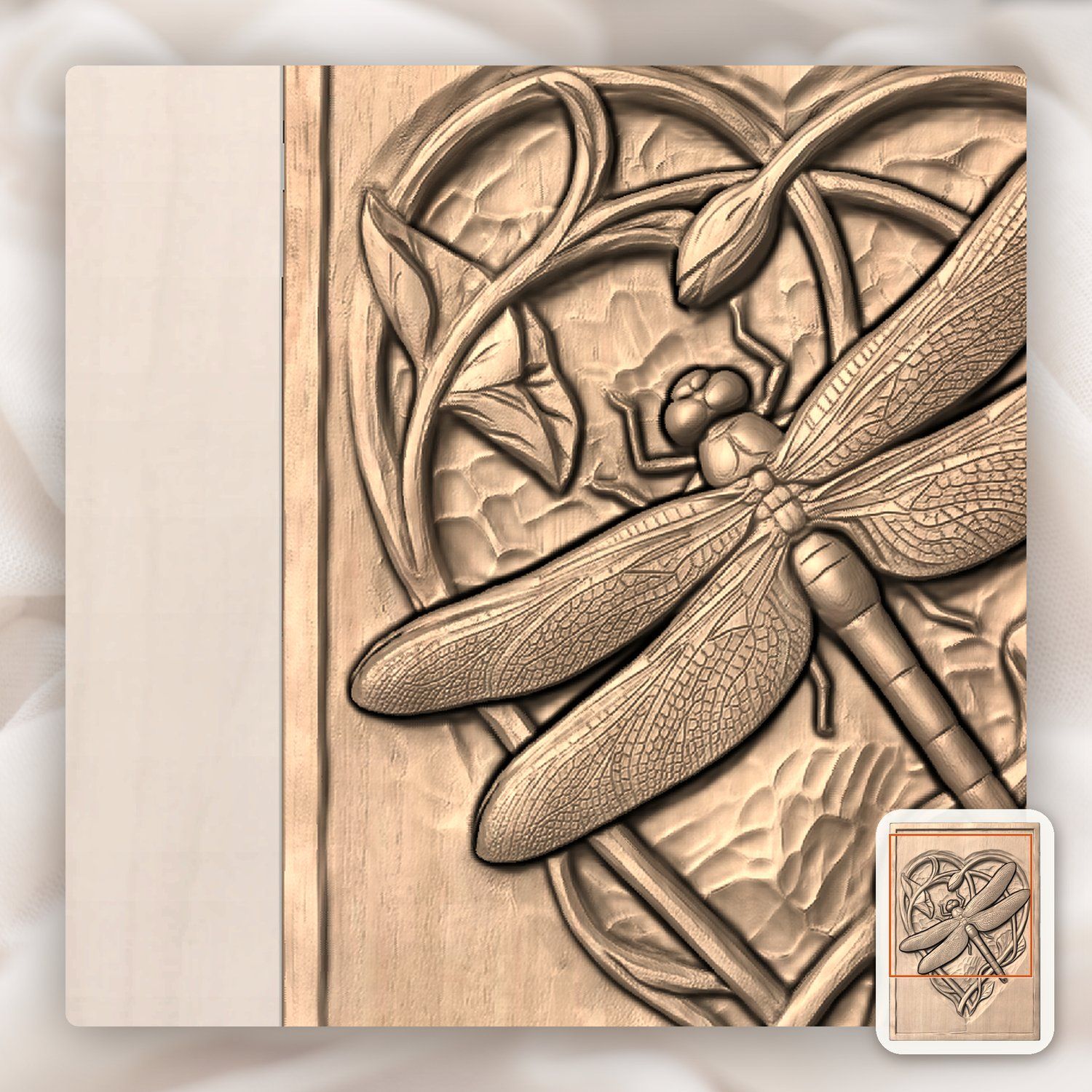Dragonfly Heart Flower CNC Relief STL bas-relief STL — view 10