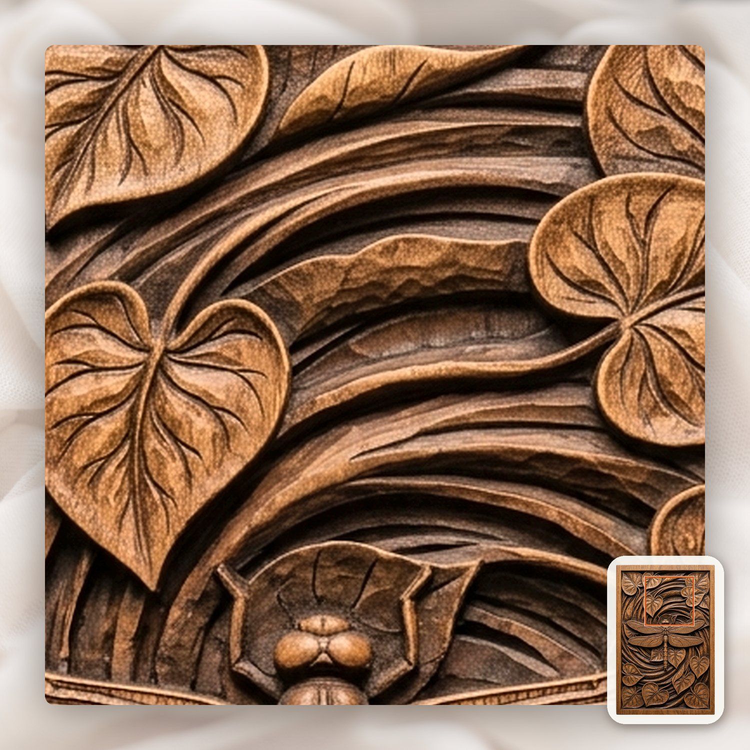Dragonfly Heart Leaf Spiral Pond CNC Relief STL bas-relief STL — view 12