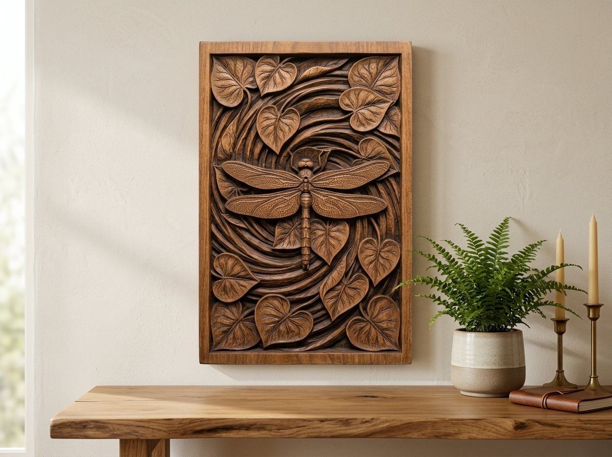 Dragonfly Heart Leaf Spiral Pond CNC Relief STL bas-relief STL — view 13