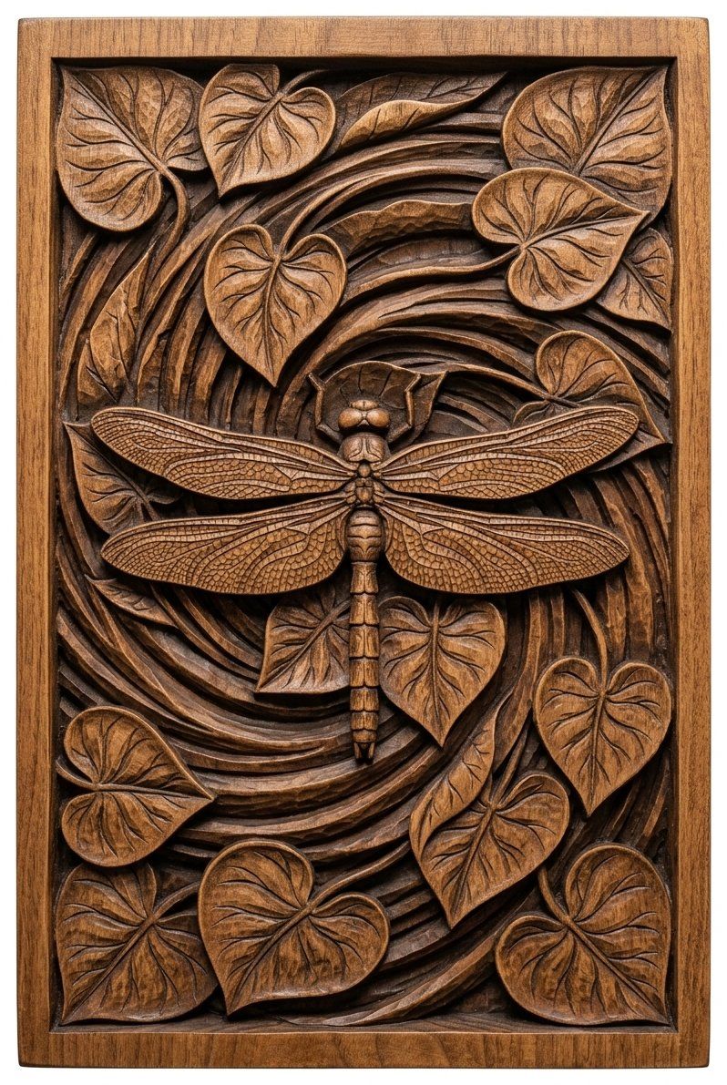 Dragonfly Heart Leaf Spiral Pond CNC Relief STL bas-relief STL — view 4